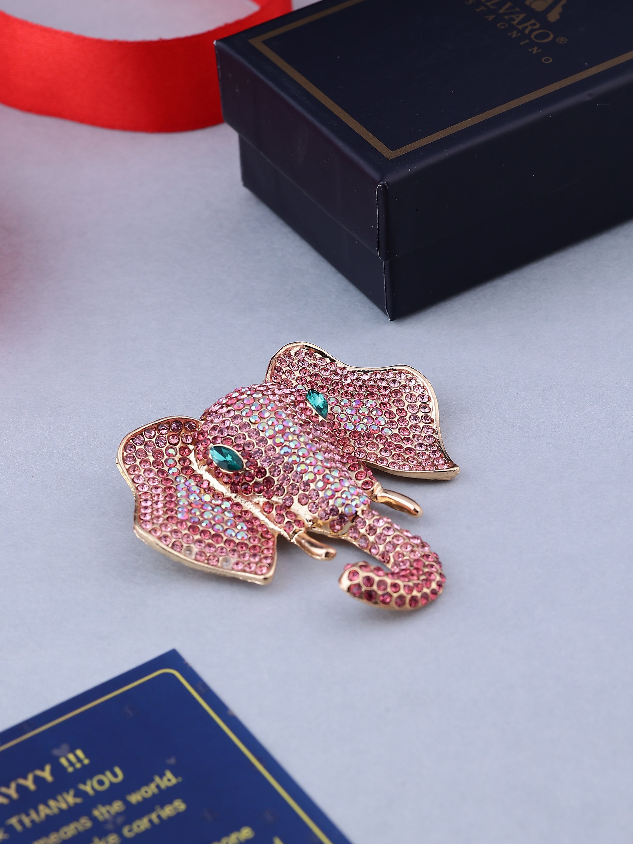 Pink Crystal Elephant Brooch