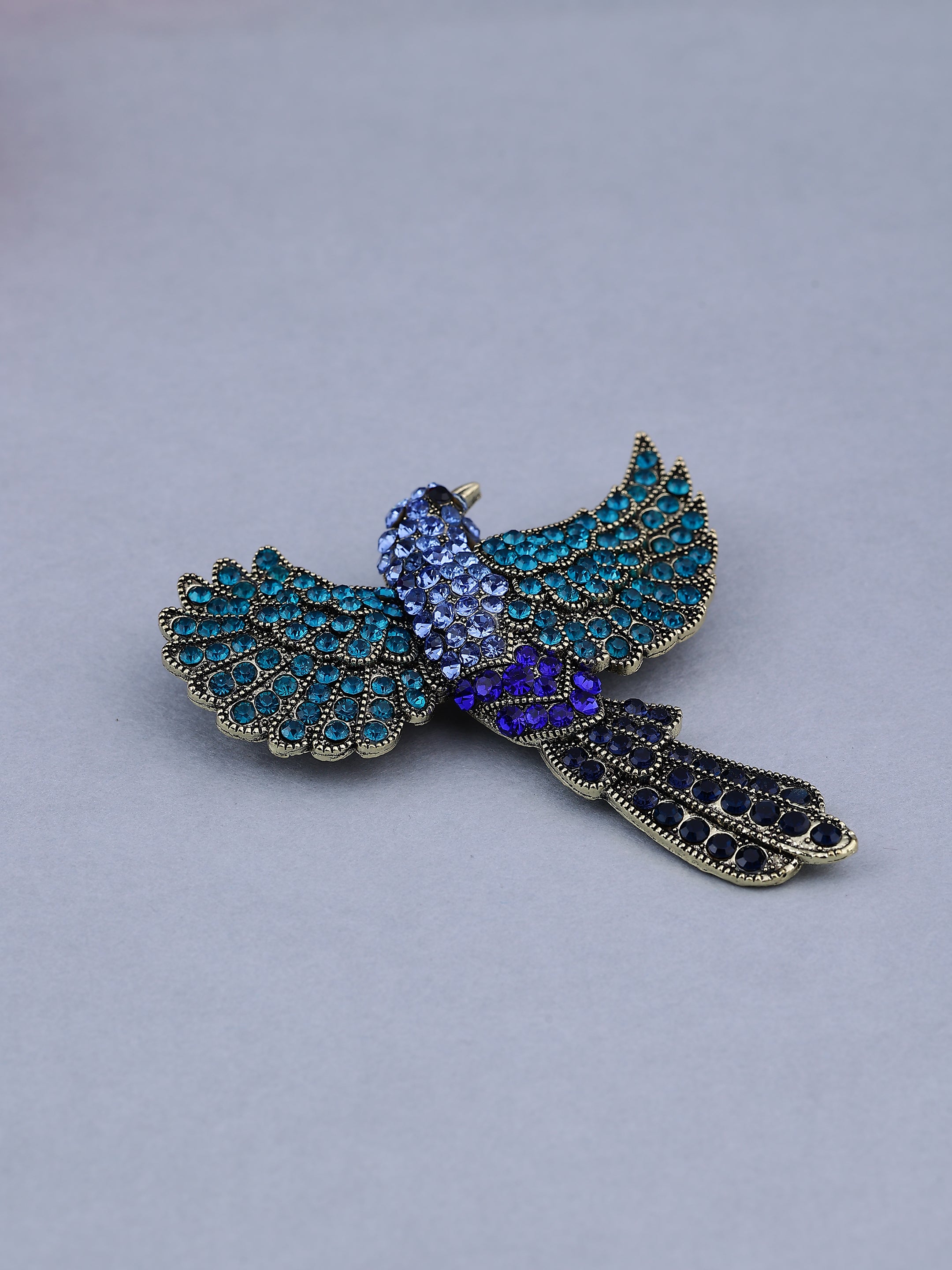 Blue Crystal Bird Brooch