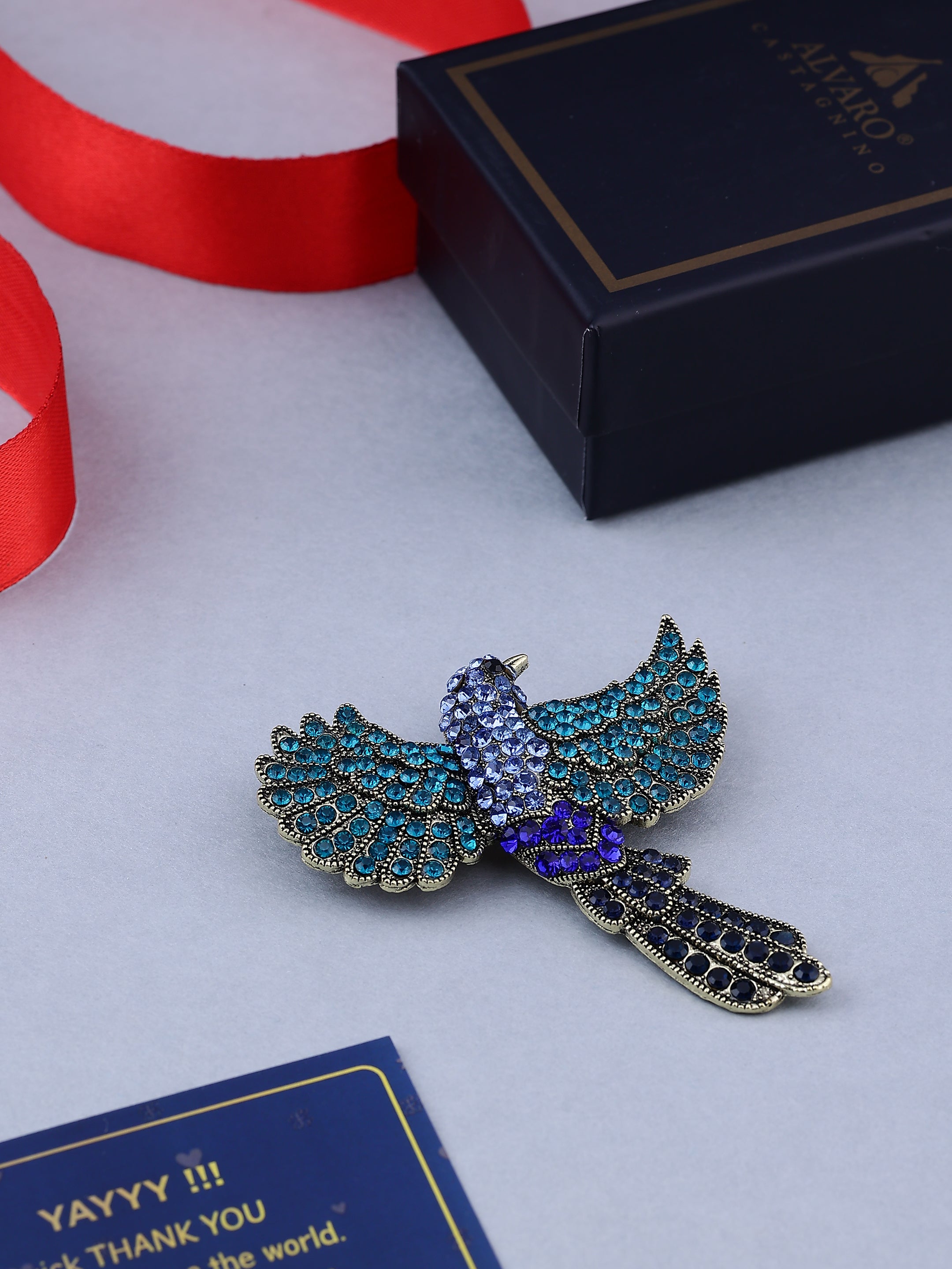 Blue Crystal Bird Brooch