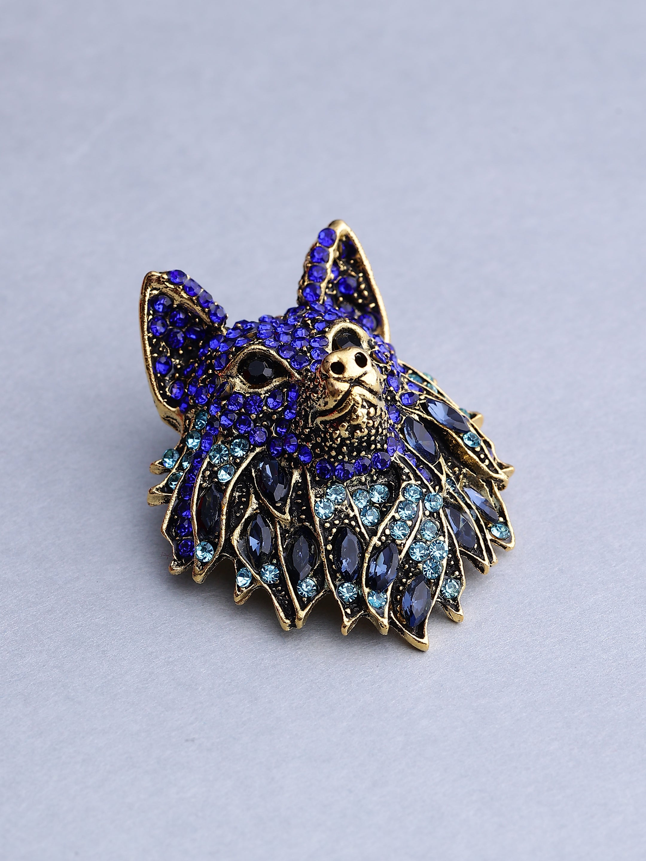 Blue Crystal Wolf Brooch