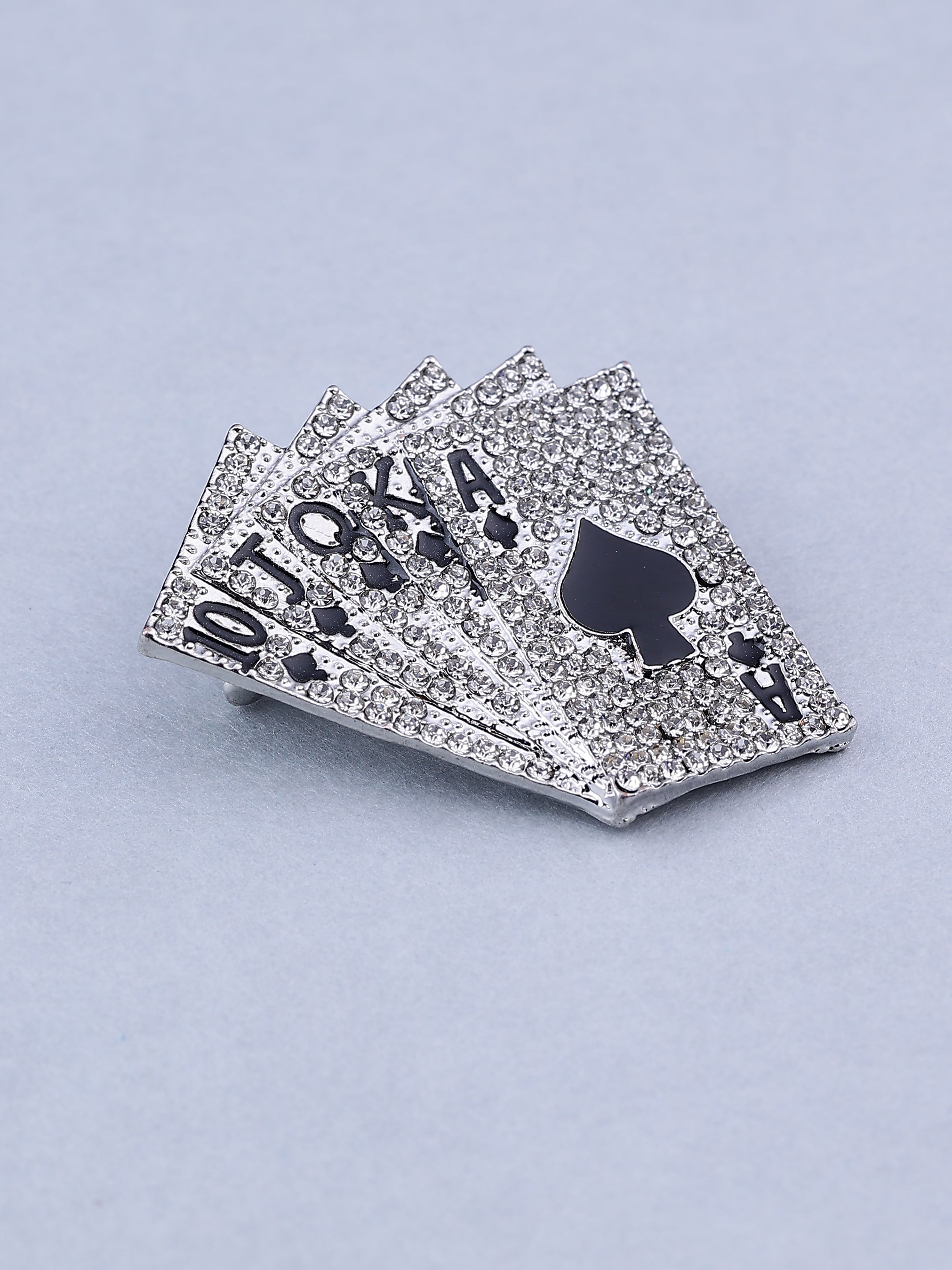 Silver Crystal Playing Cards Brooch