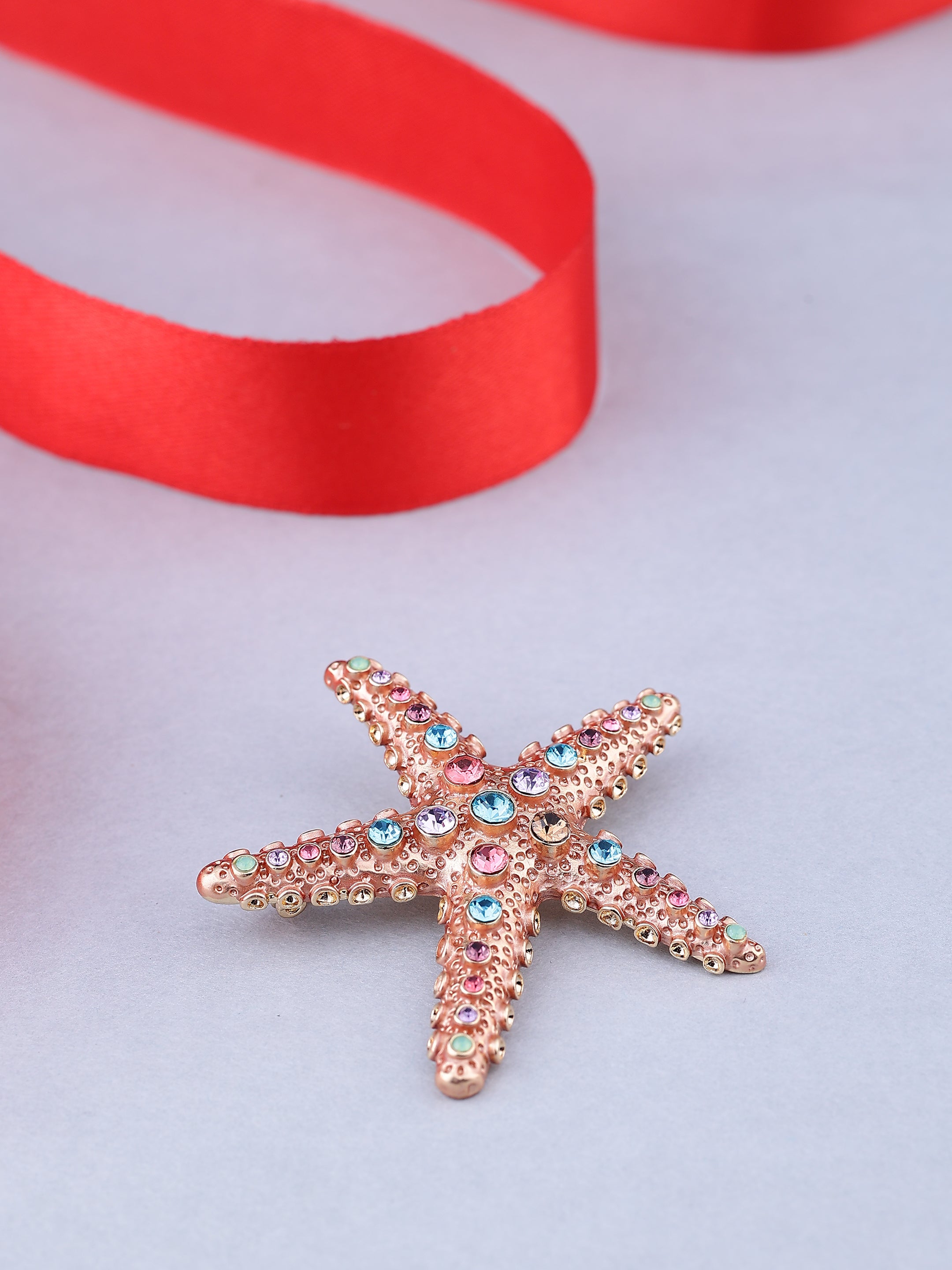 Colorful Crystal Starfish Brooch