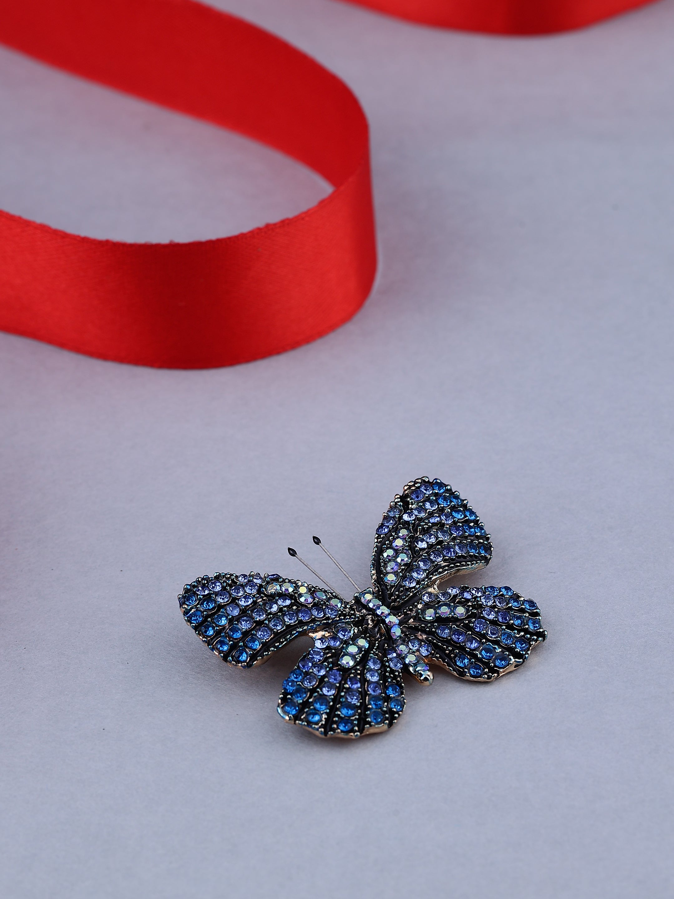 Sparkling Blue Crystal Butterfly Brooch