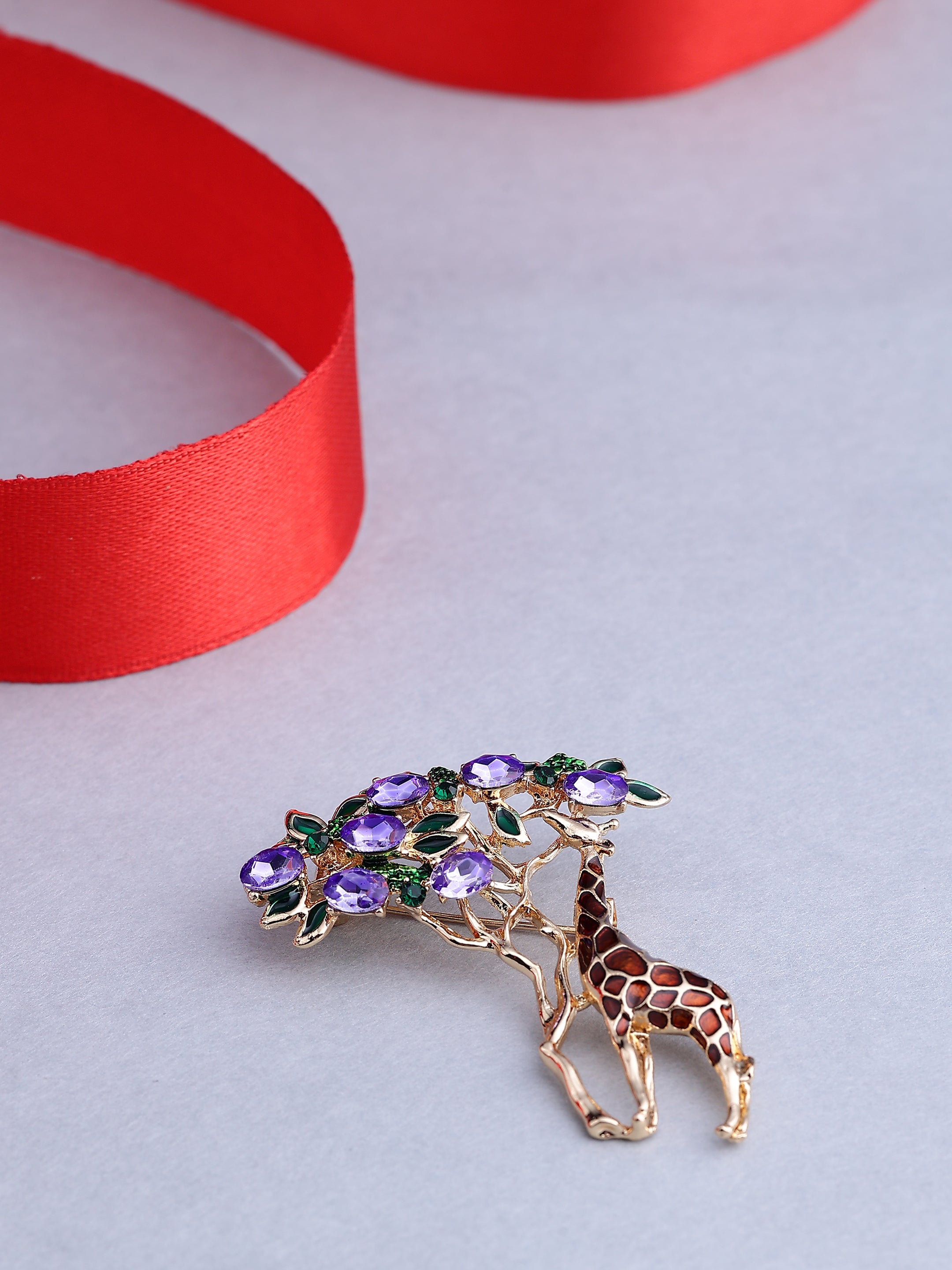 Crystal Giraffe and Amethyst Tree Brooch