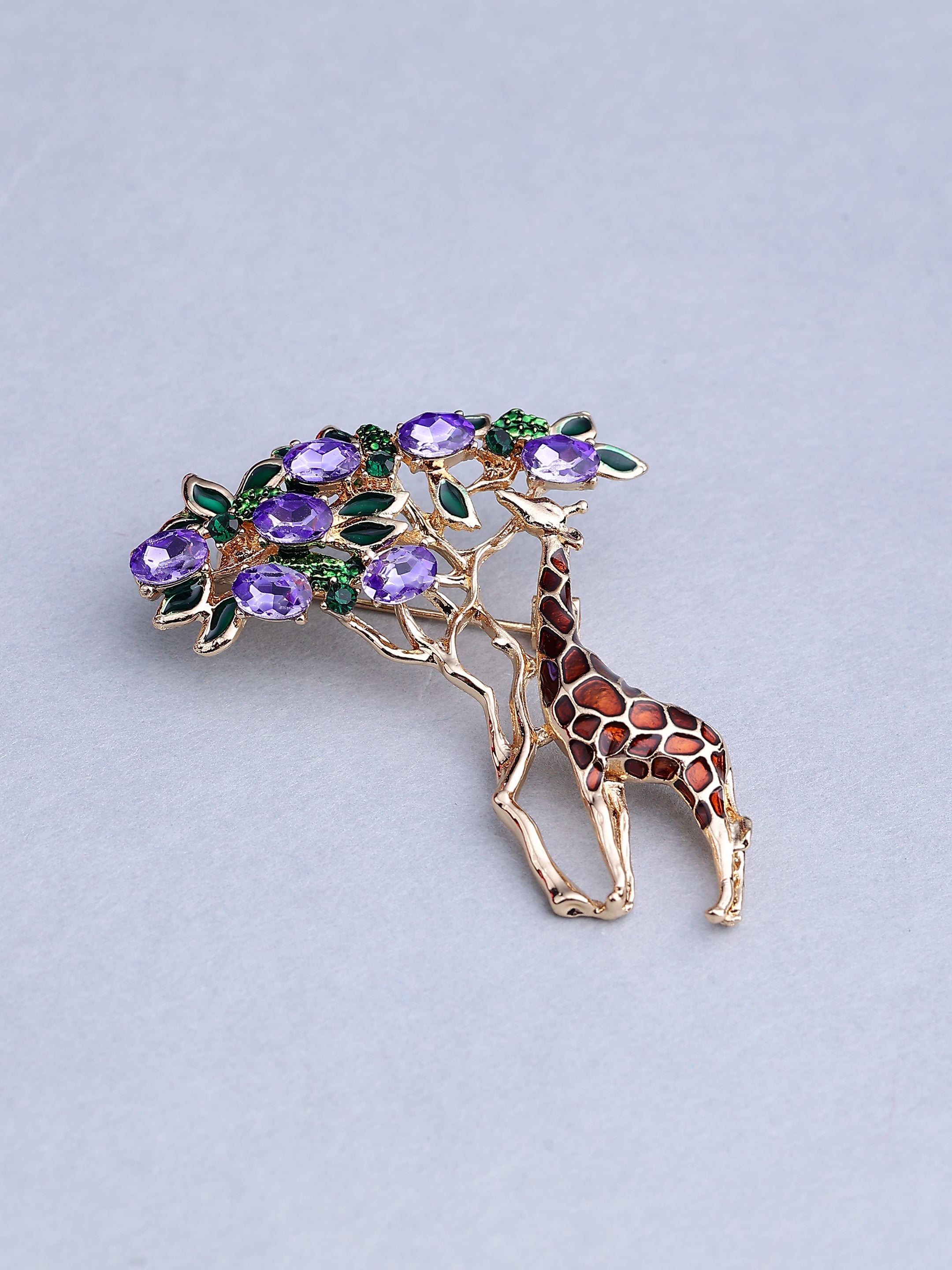 Crystal Giraffe and Amethyst Tree Brooch