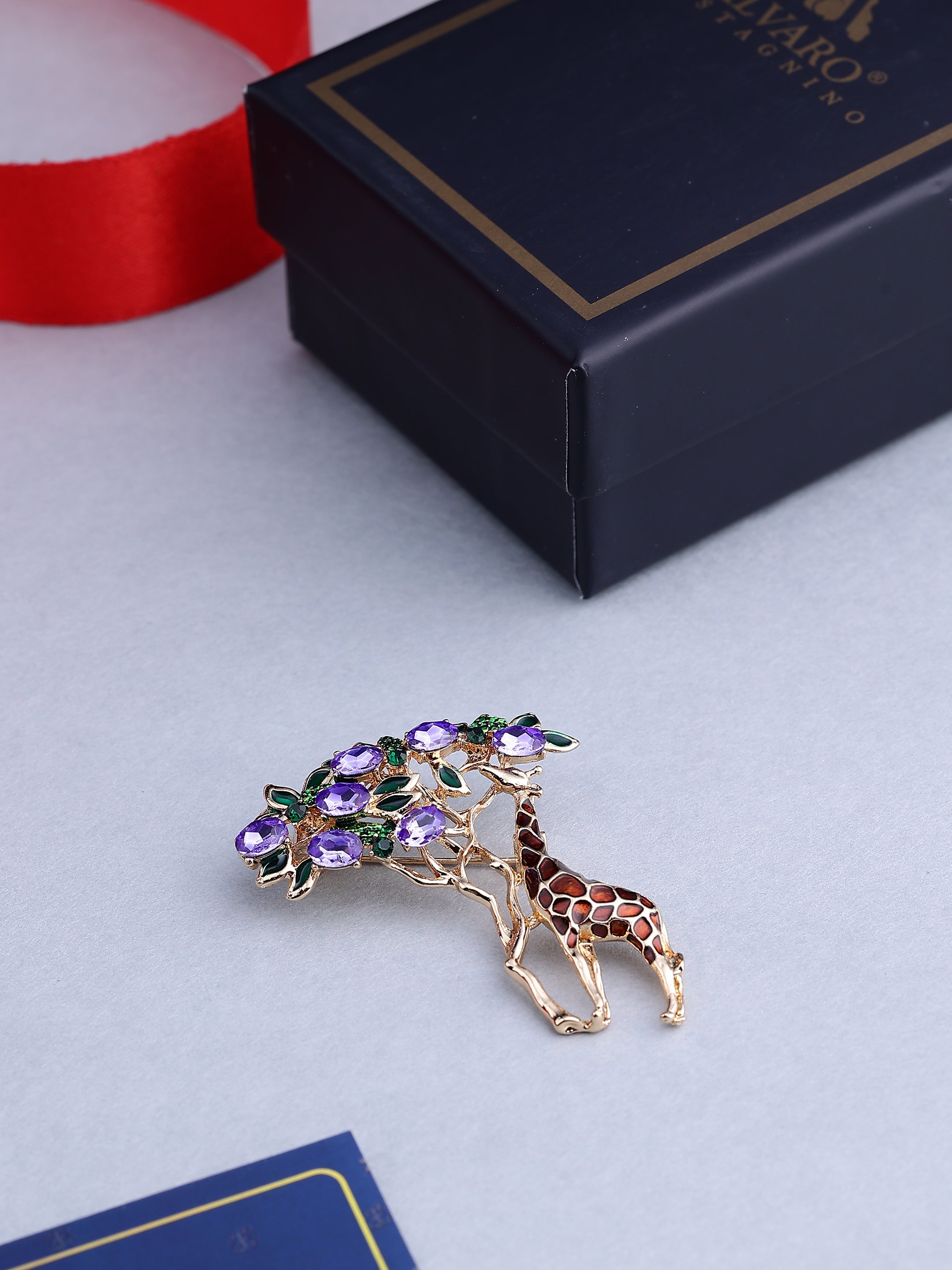 Crystal Giraffe and Amethyst Tree Brooch