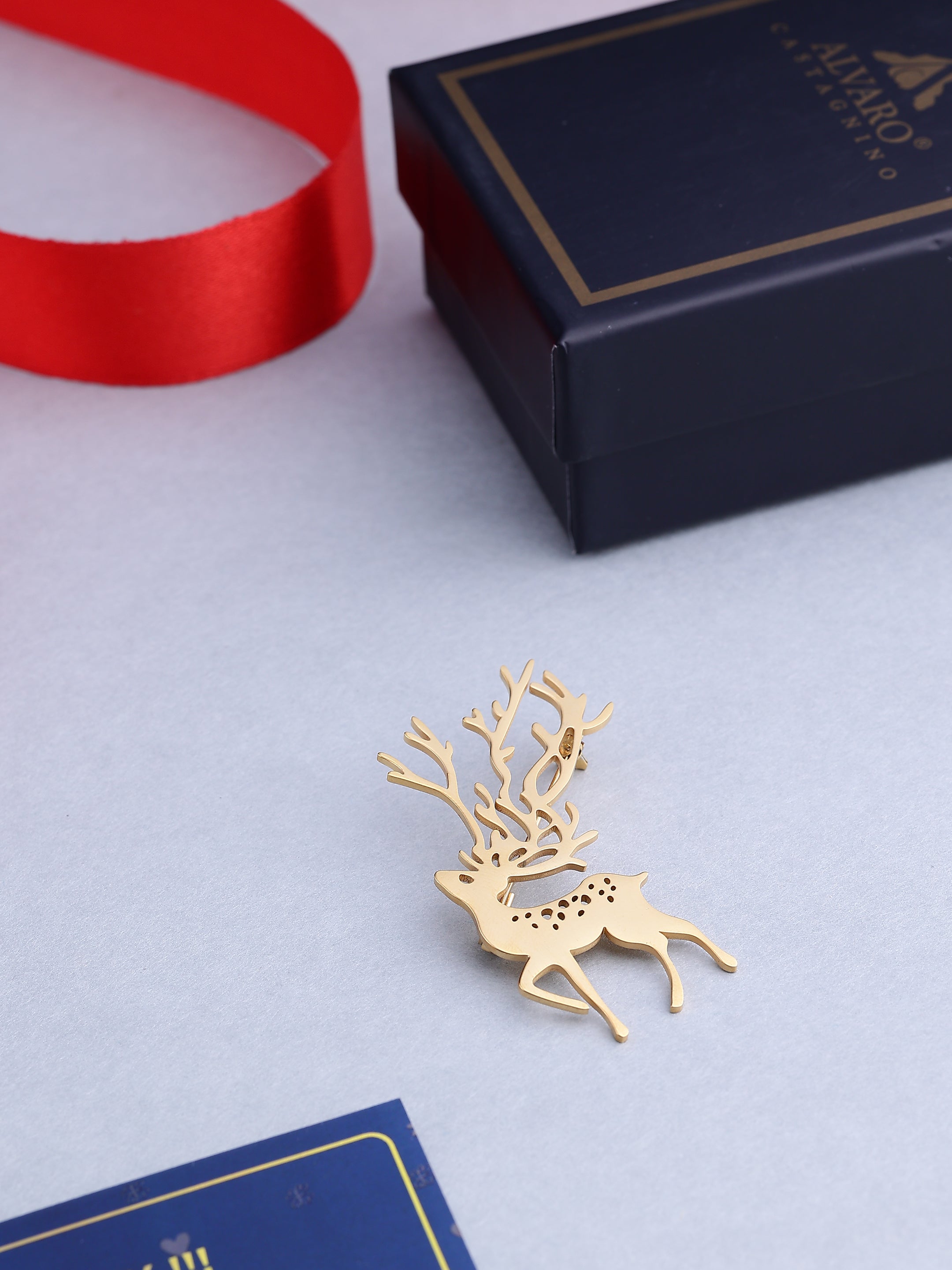 Elegant Golden Stag Deer Brooch