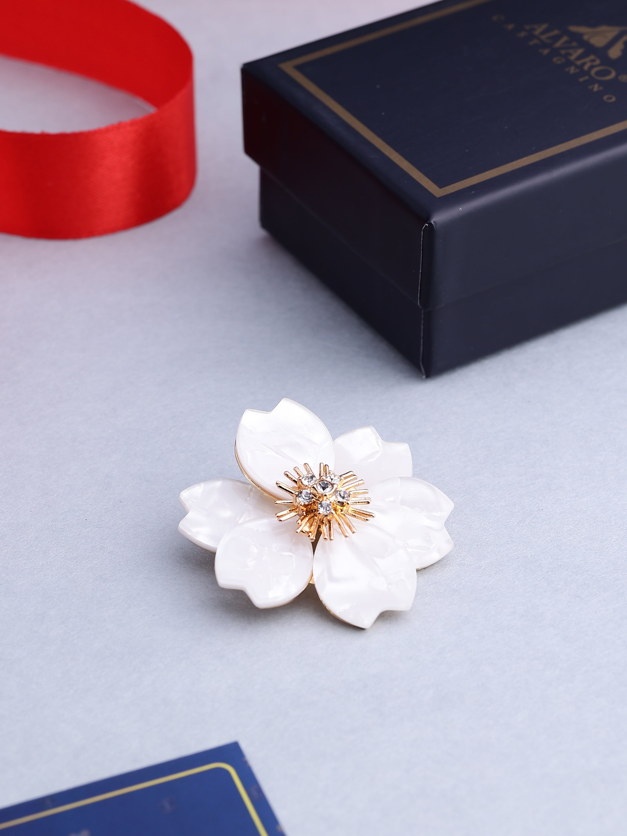 Pearlized Cherry Blossom Flower Brooch