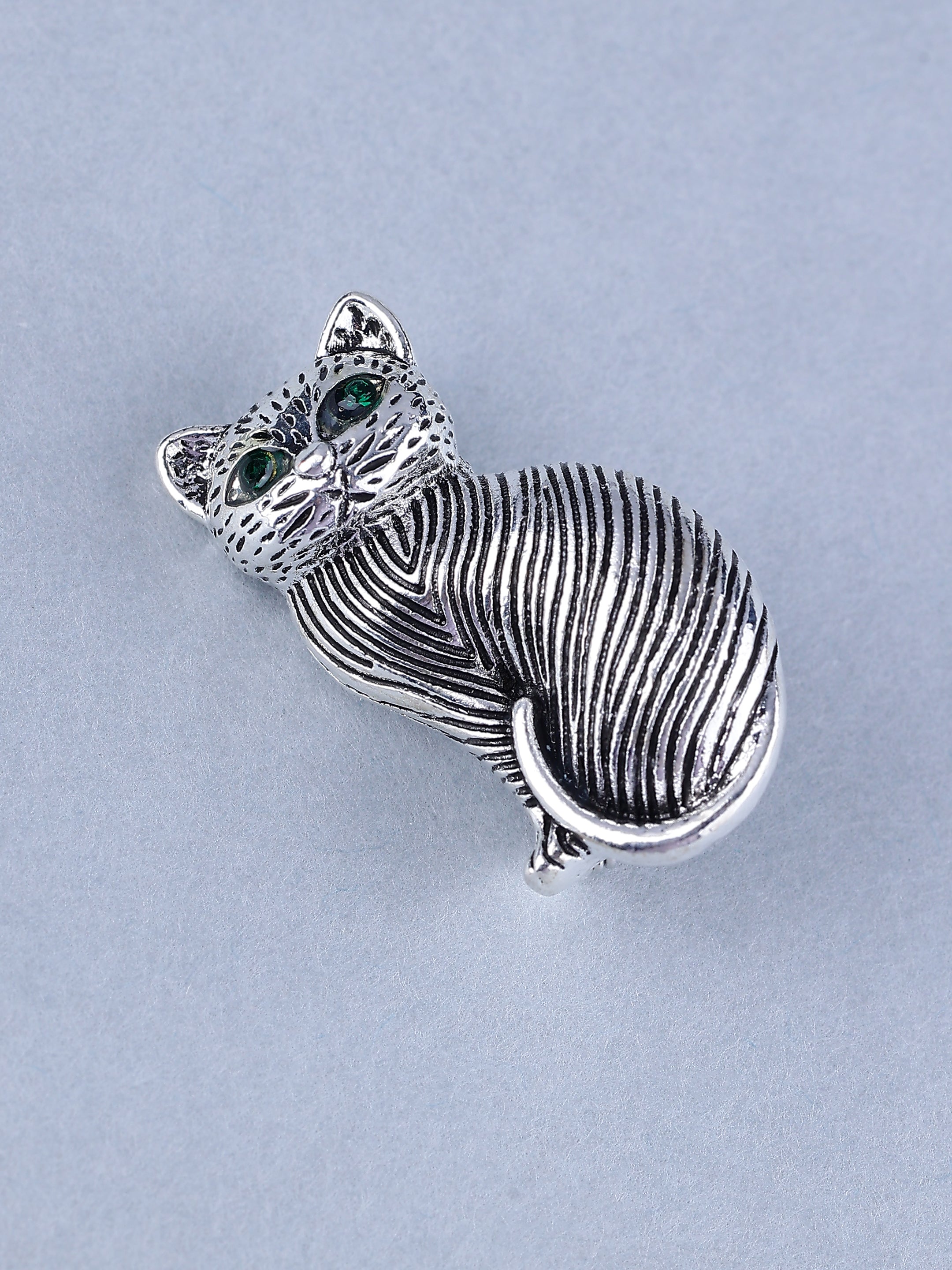 Vintage Textured Silver Cat Brooch