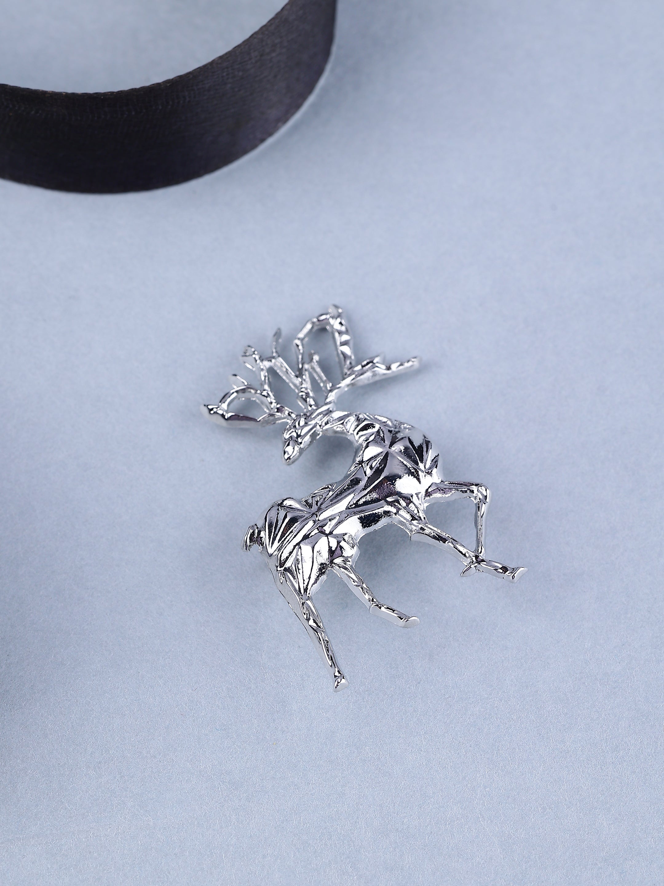 Silver-Toned Geometric Stag Brooch