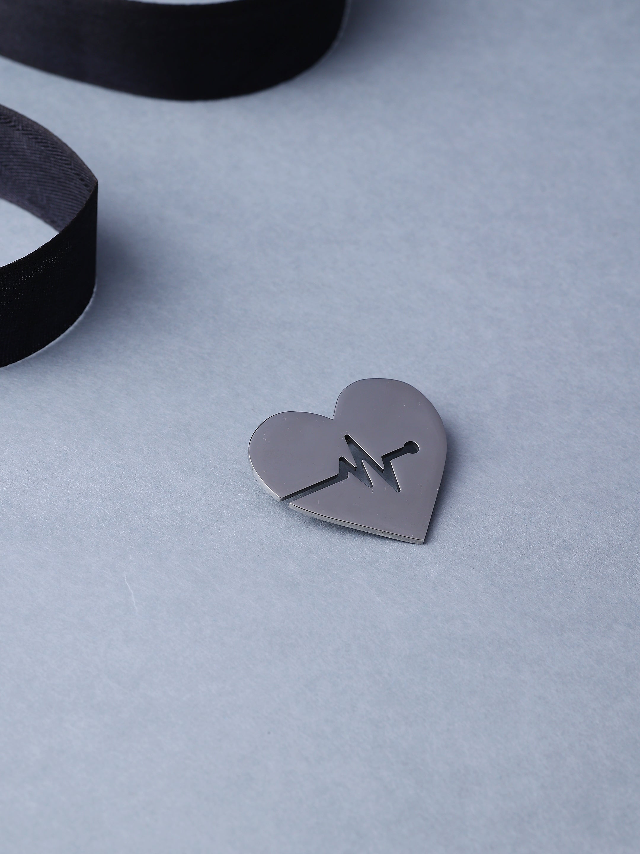 Silver-Toned Heartbeat Brooch