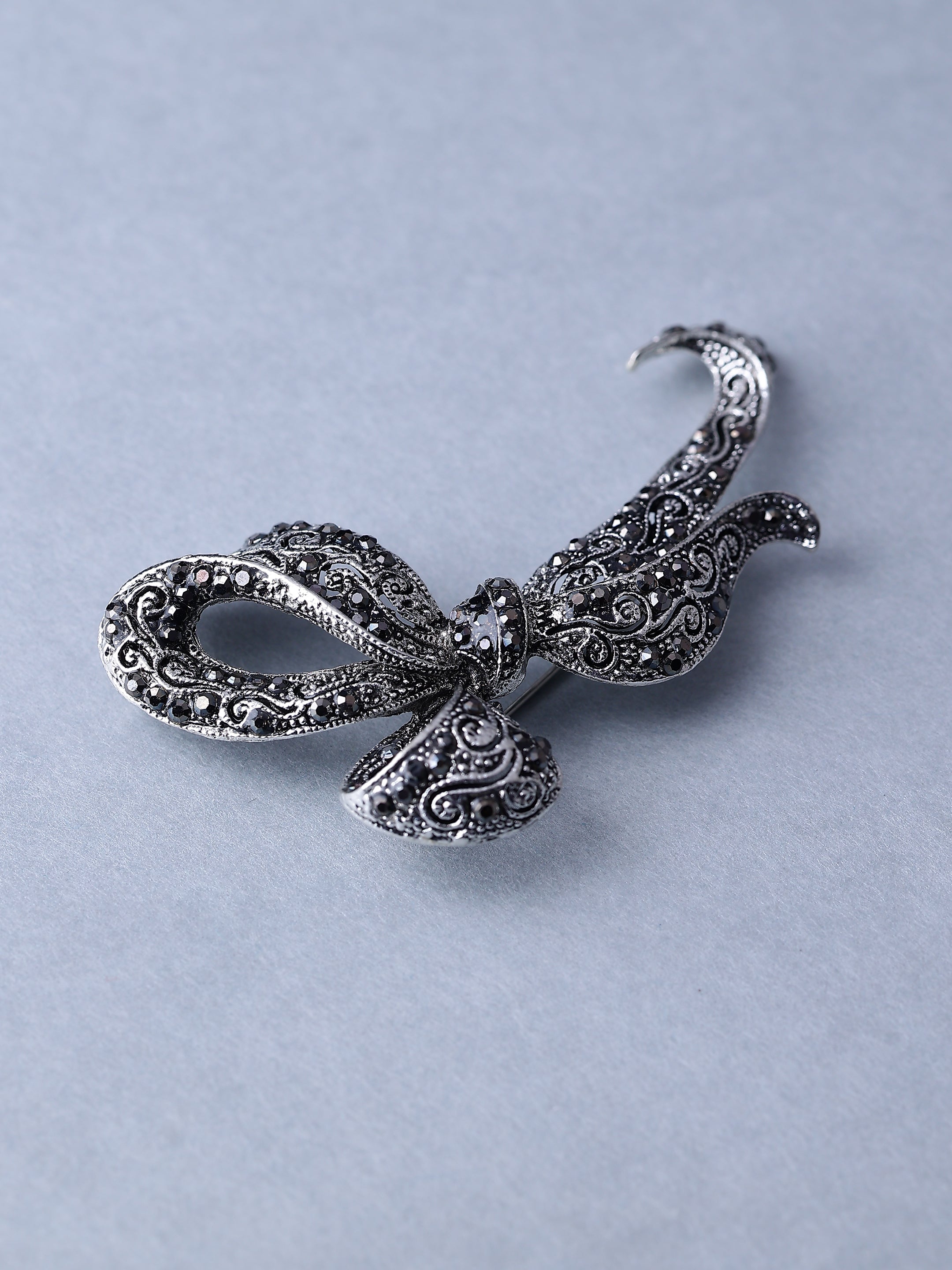 Silver Marcasite Ribbon Bow Brooch