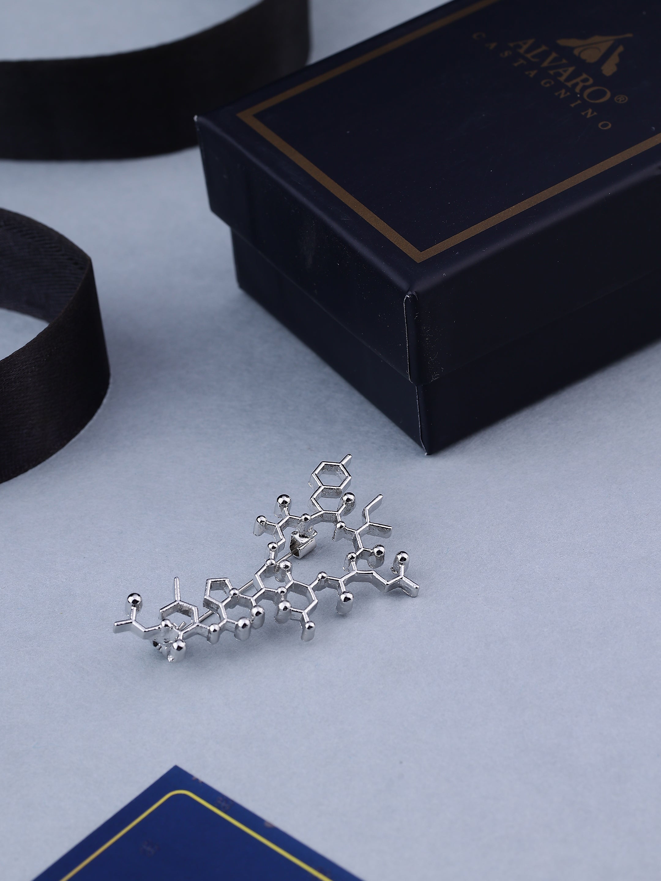 Silver-Toned Chemical Molecule Brooch