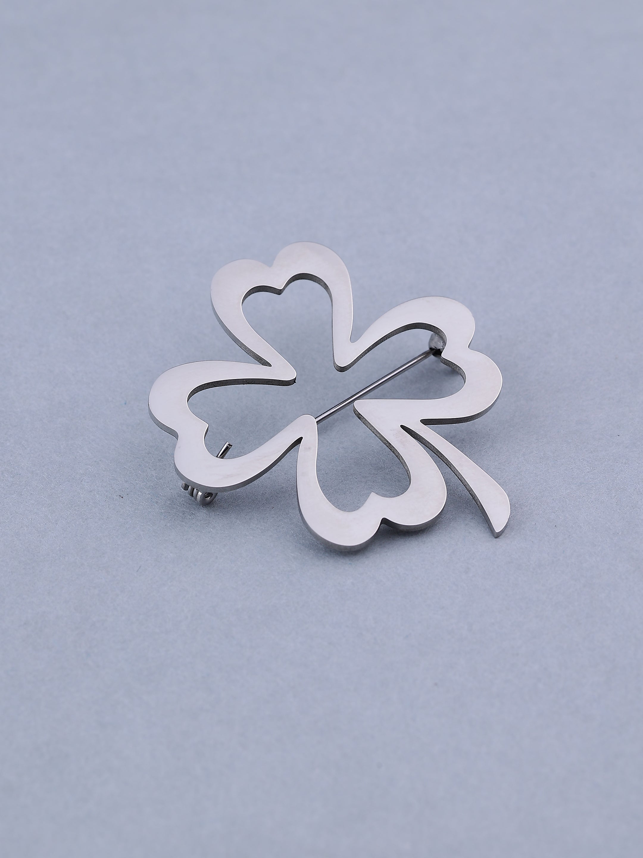 Silver-Toned Four-Leaf Clover Brooch