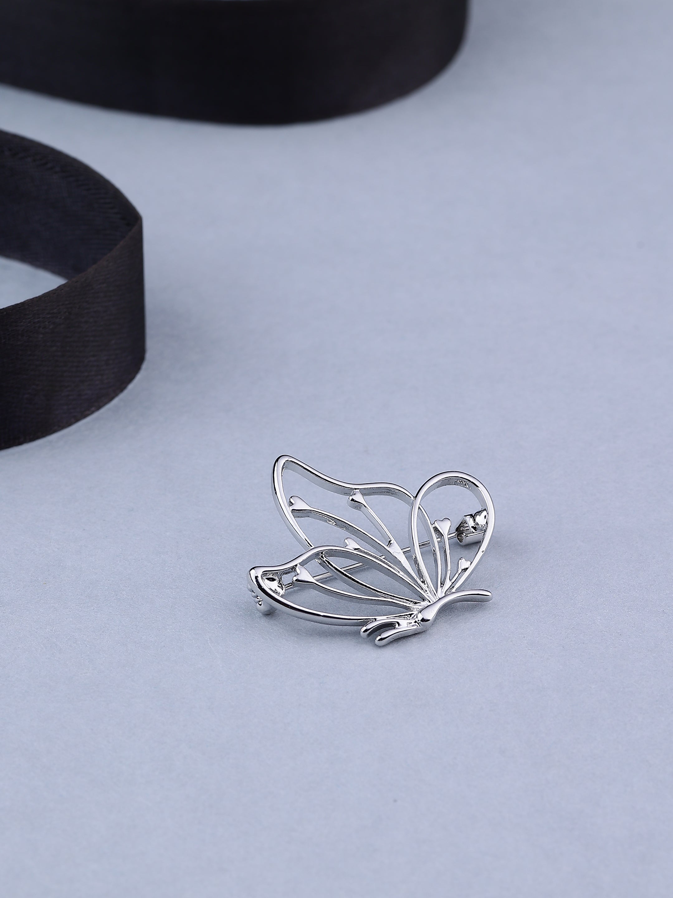 Silver-Toned Butterfly Brooch