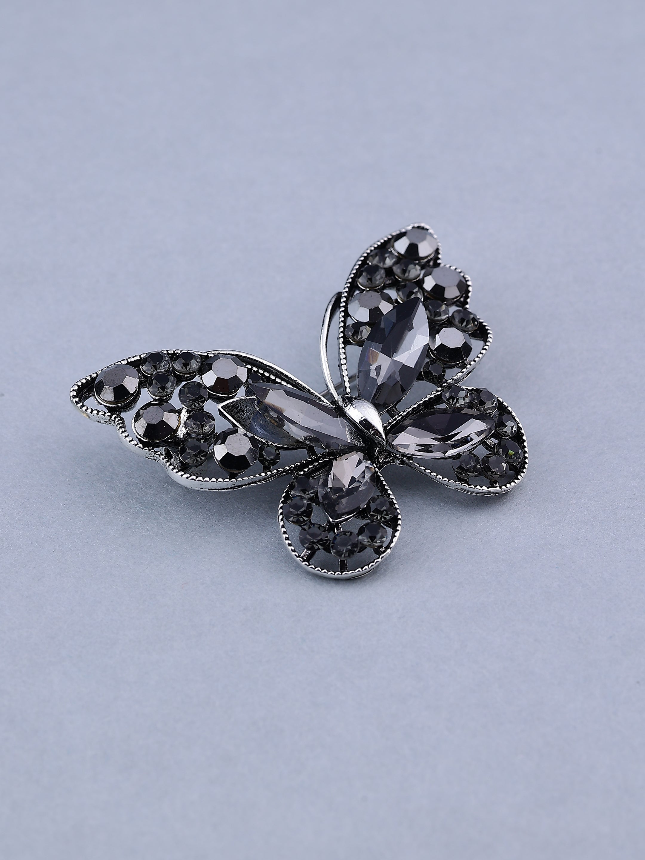 Silver Hematite Butterfly Brooch