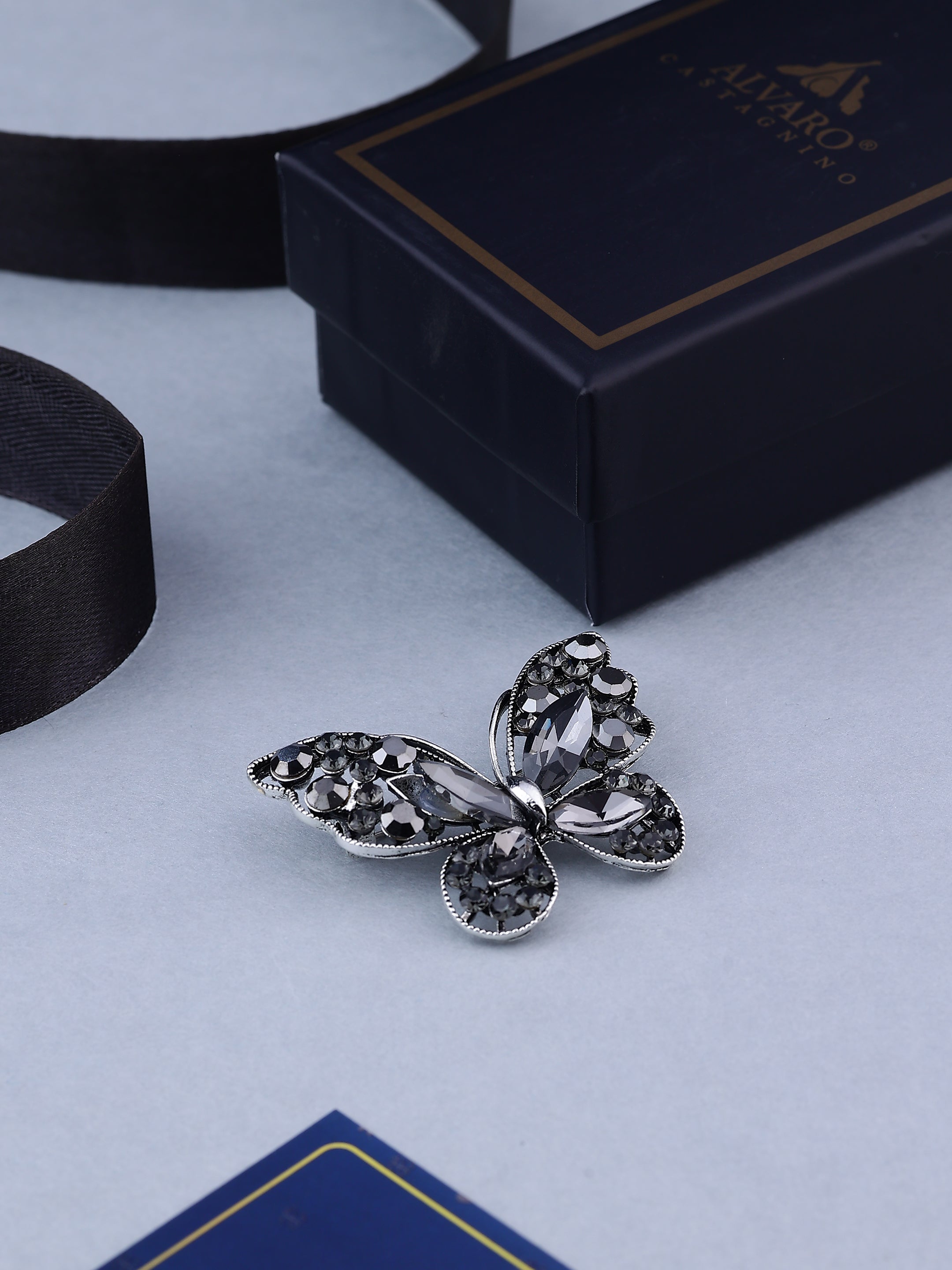 Silver Hematite Butterfly Brooch
