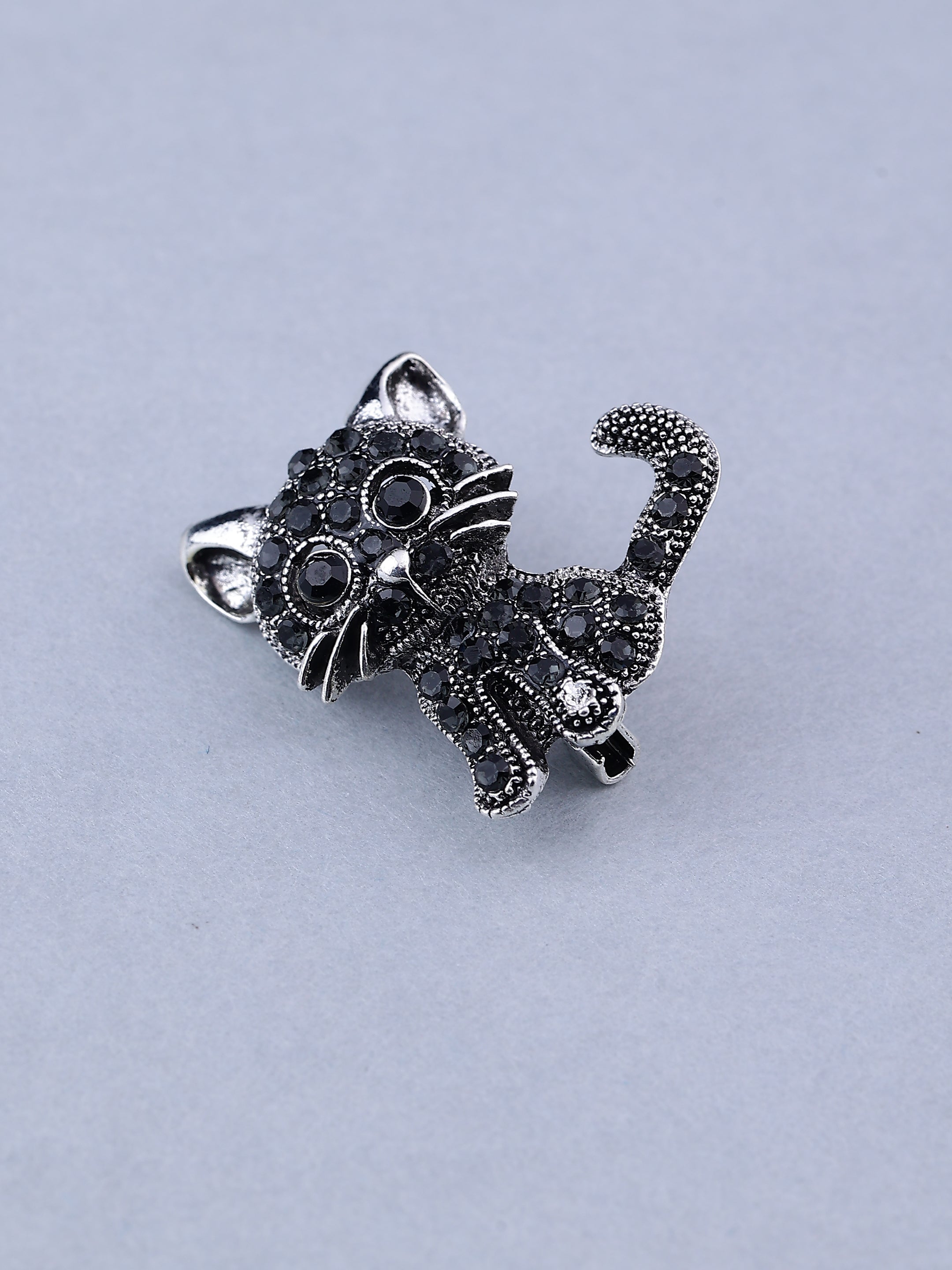 Silver Crystal Cat Premium Brooch