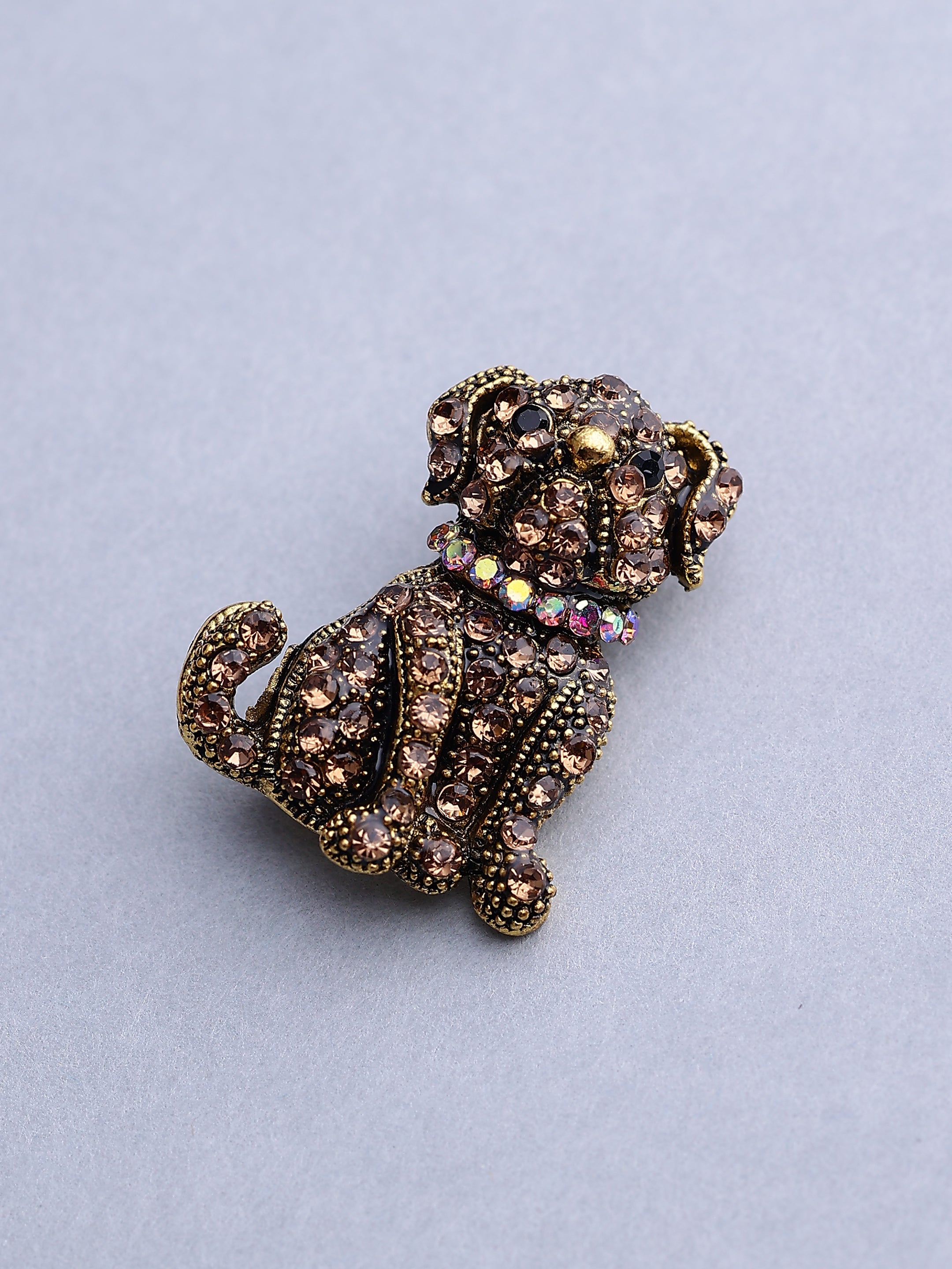 Vintage Crystal Dog Brooch