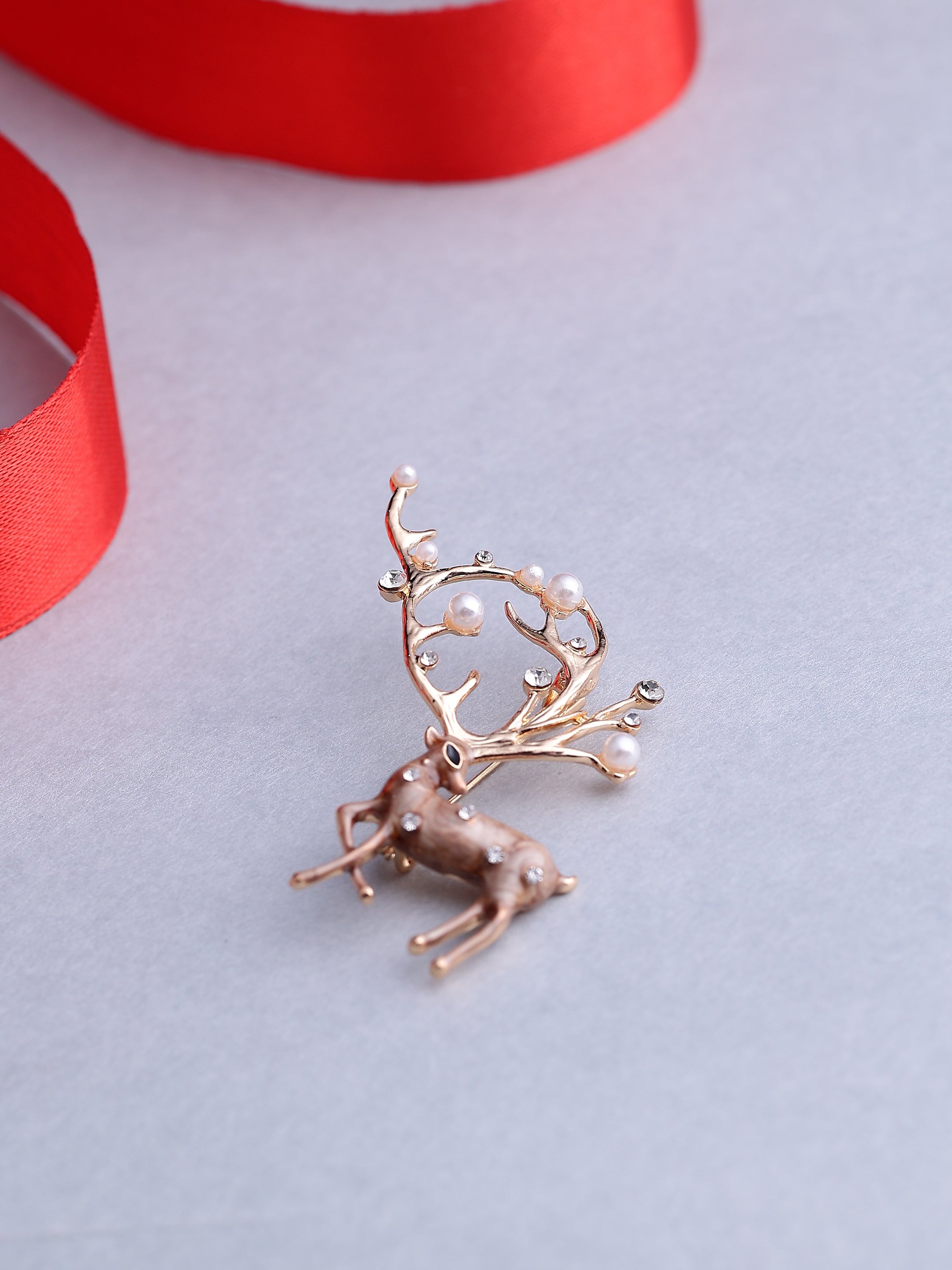 Gold-Tone Deer Brooch