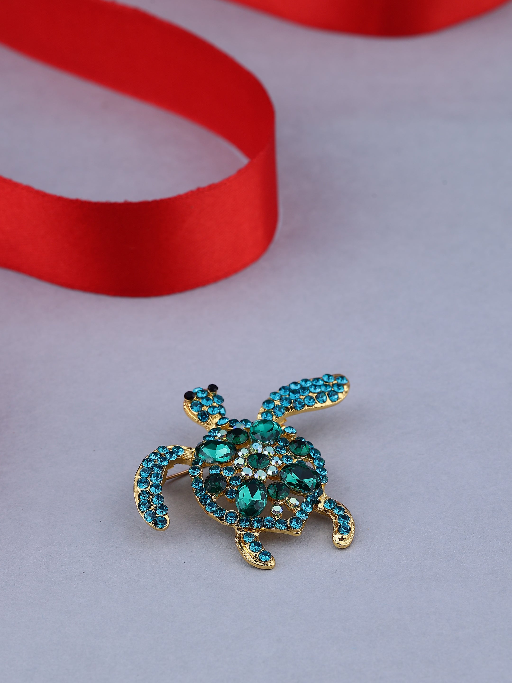 Crystal Turtle Brooch