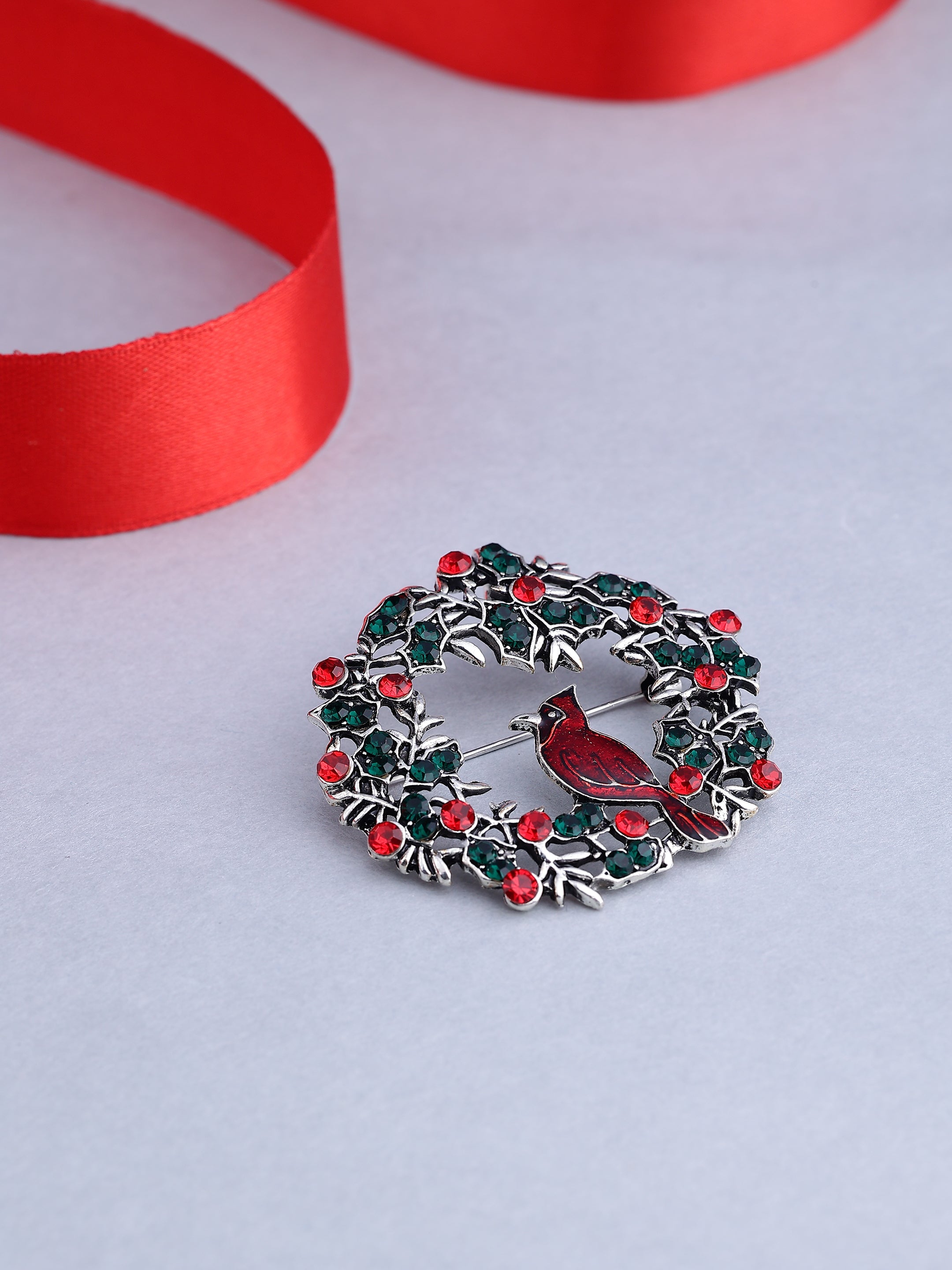 Cardinal Wreath Brooch