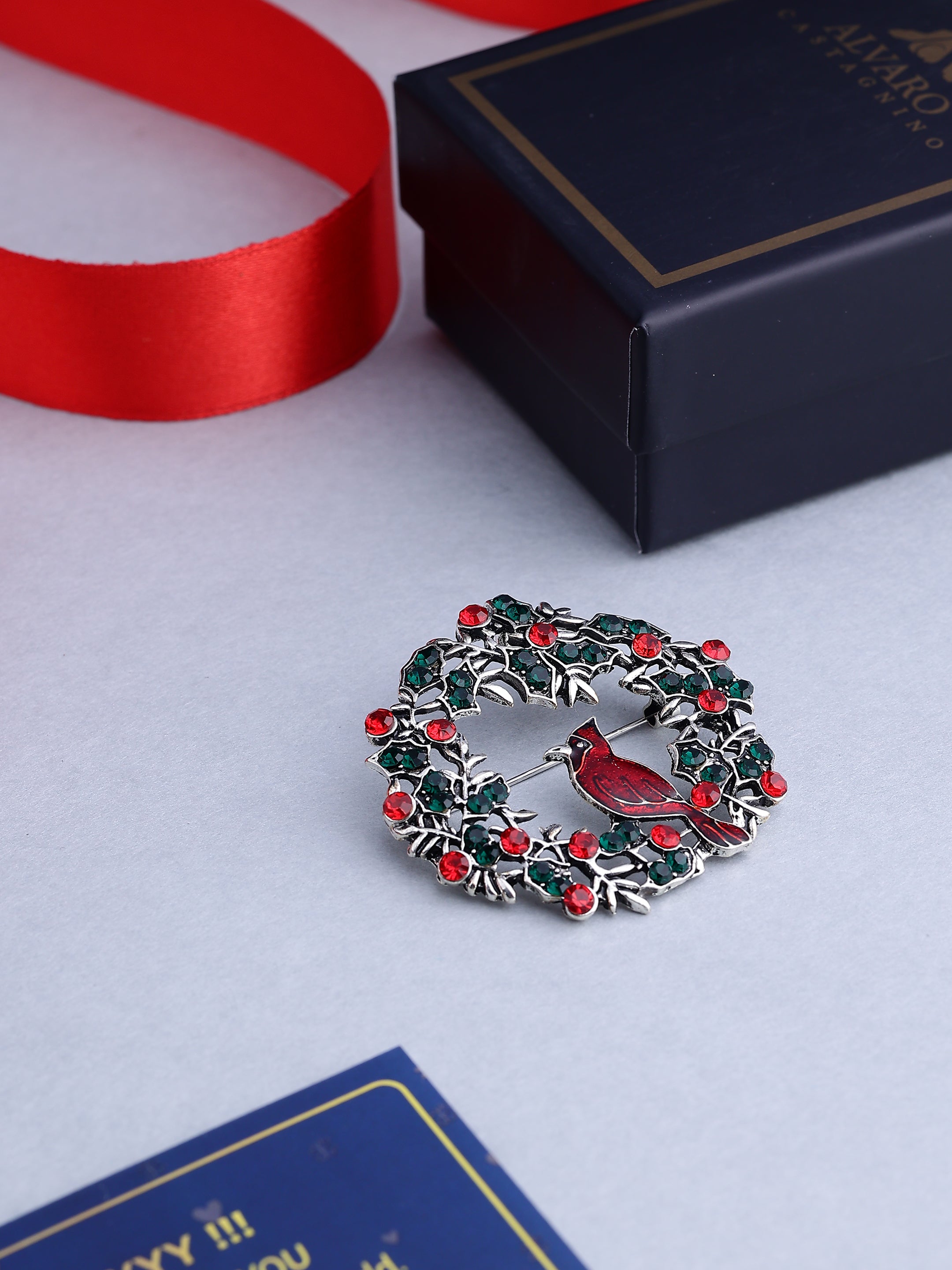 Vintage Cardinal Wreath Lapel Brooch