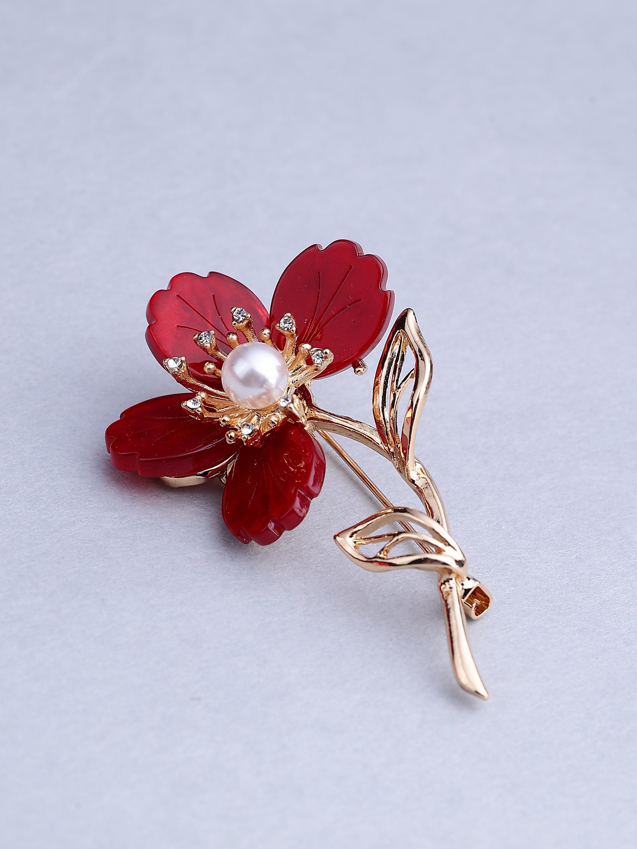 Red Blossom Pearl Brooch