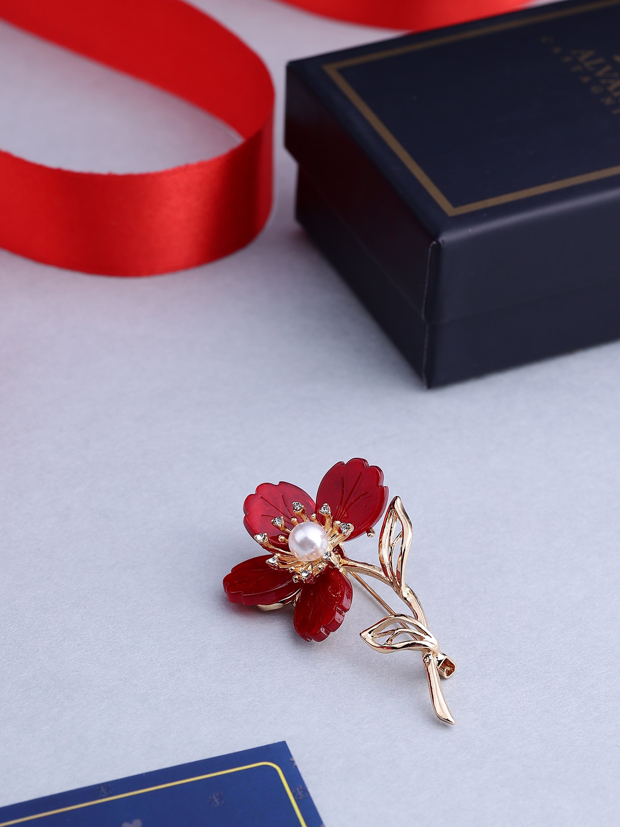 Red Blossom Pearl Brooch