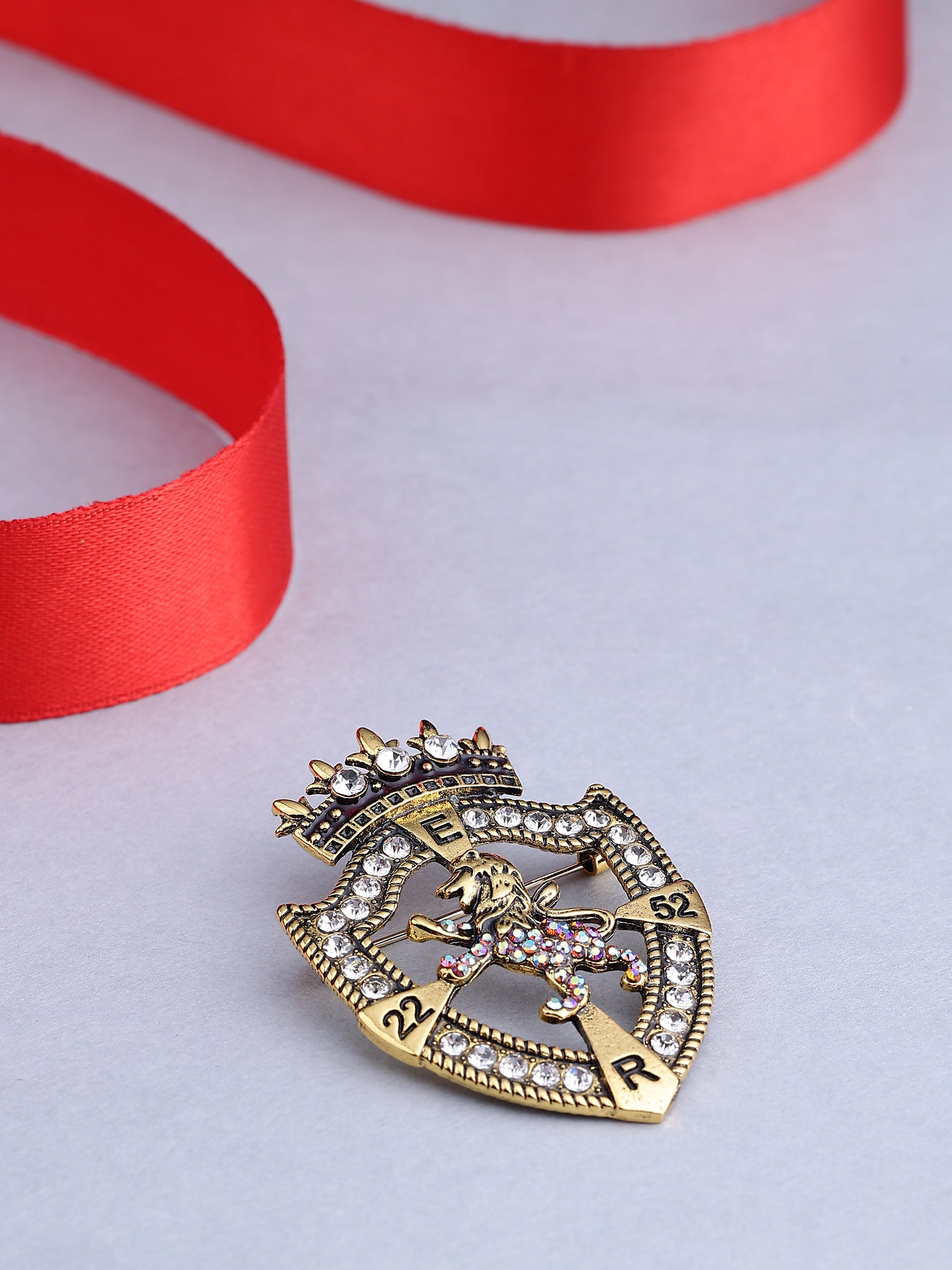 Crown Lion Crest Brooch
