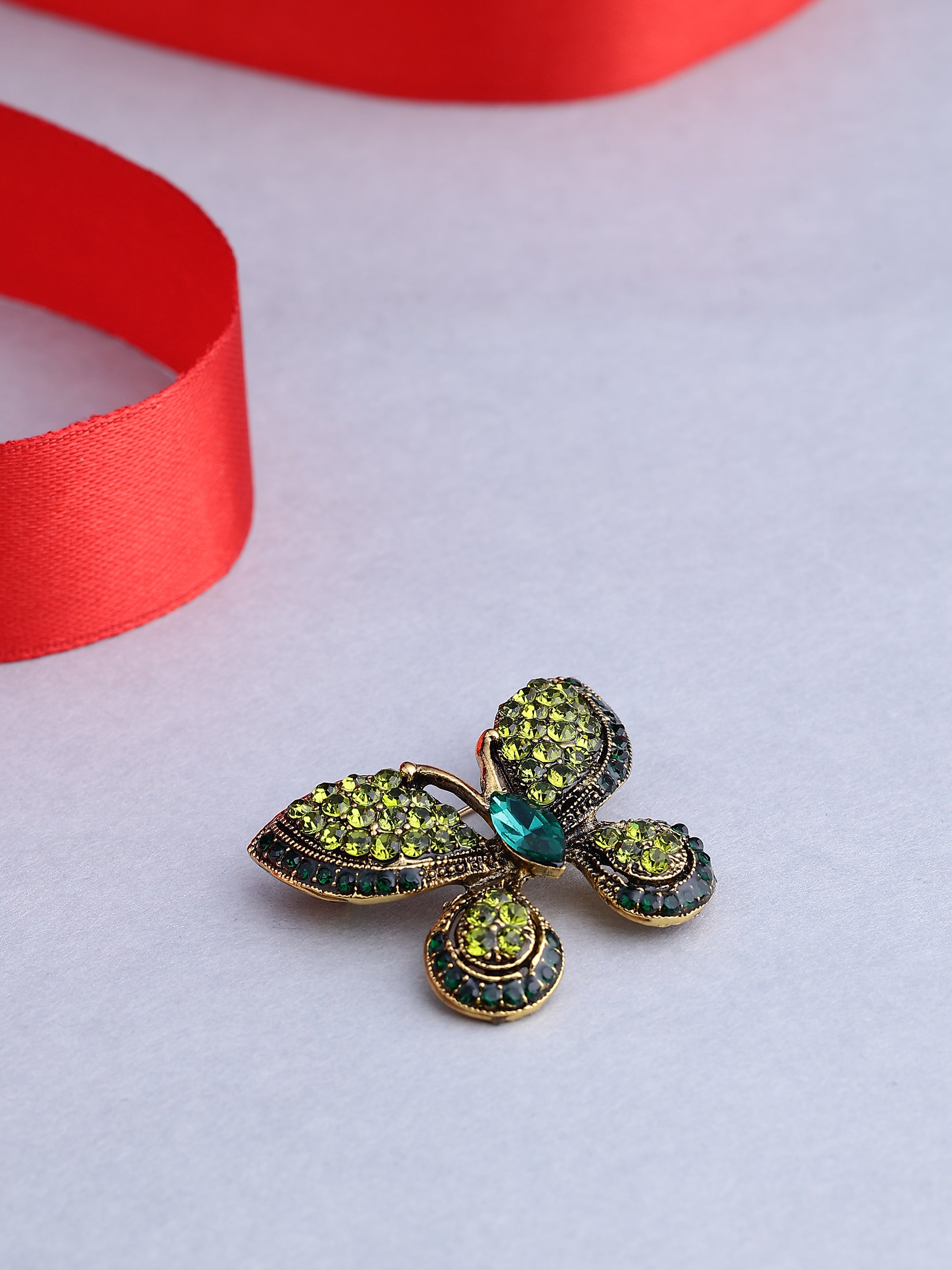 Green Crystal Leaf Brooch