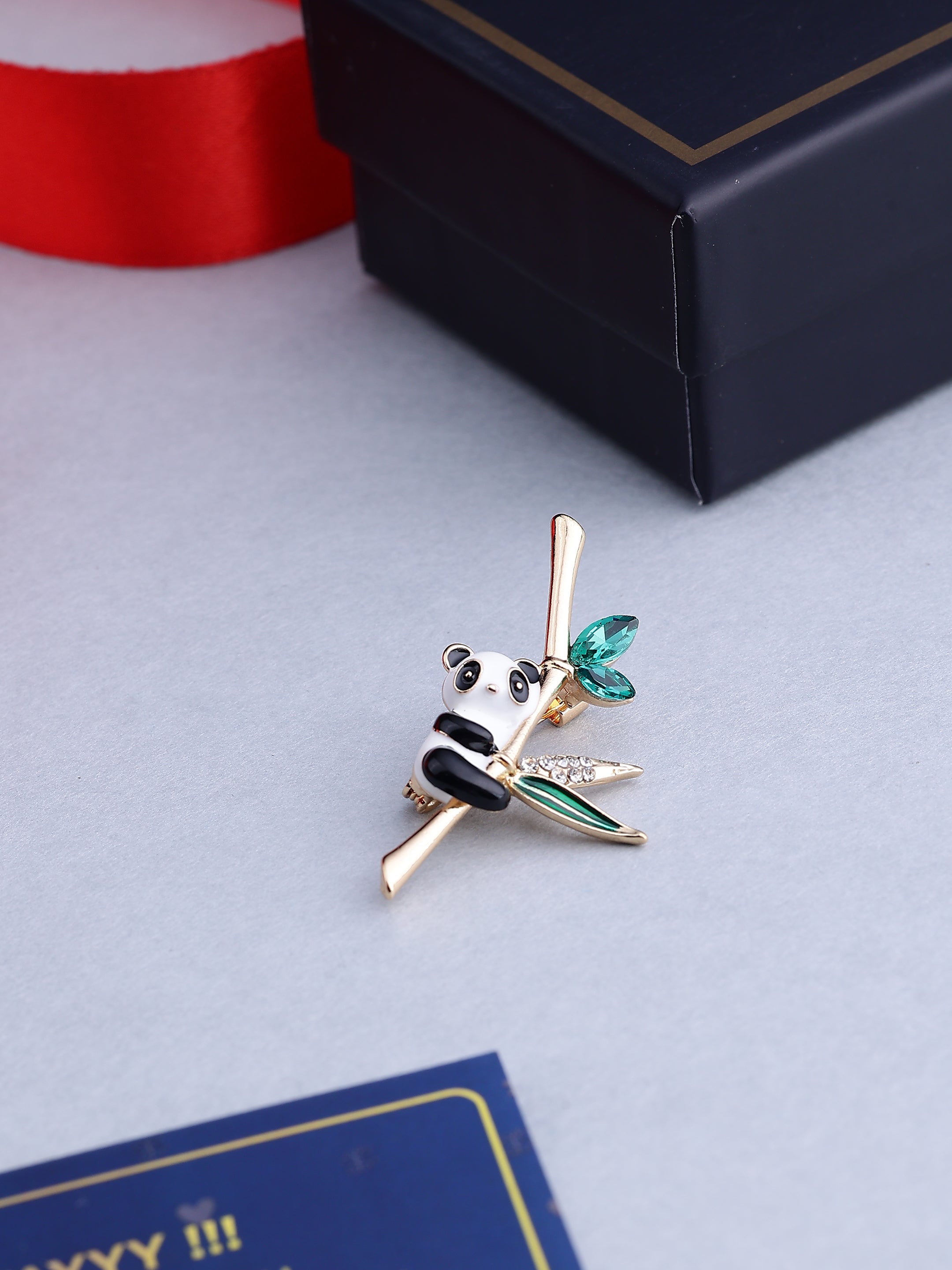 Playful Panda on Bamboo Brooch