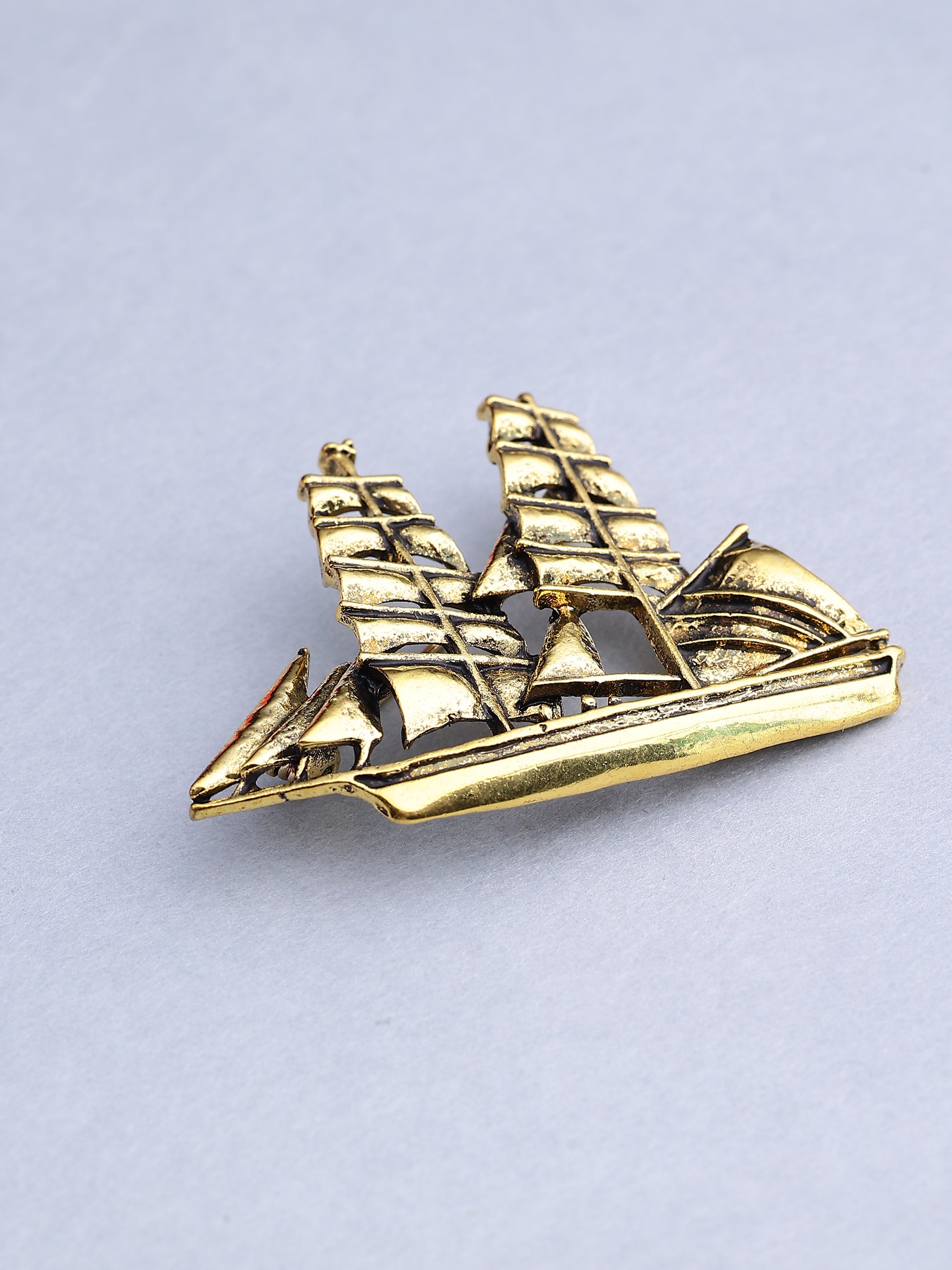 Antique Gold Clipper Ship Brooch