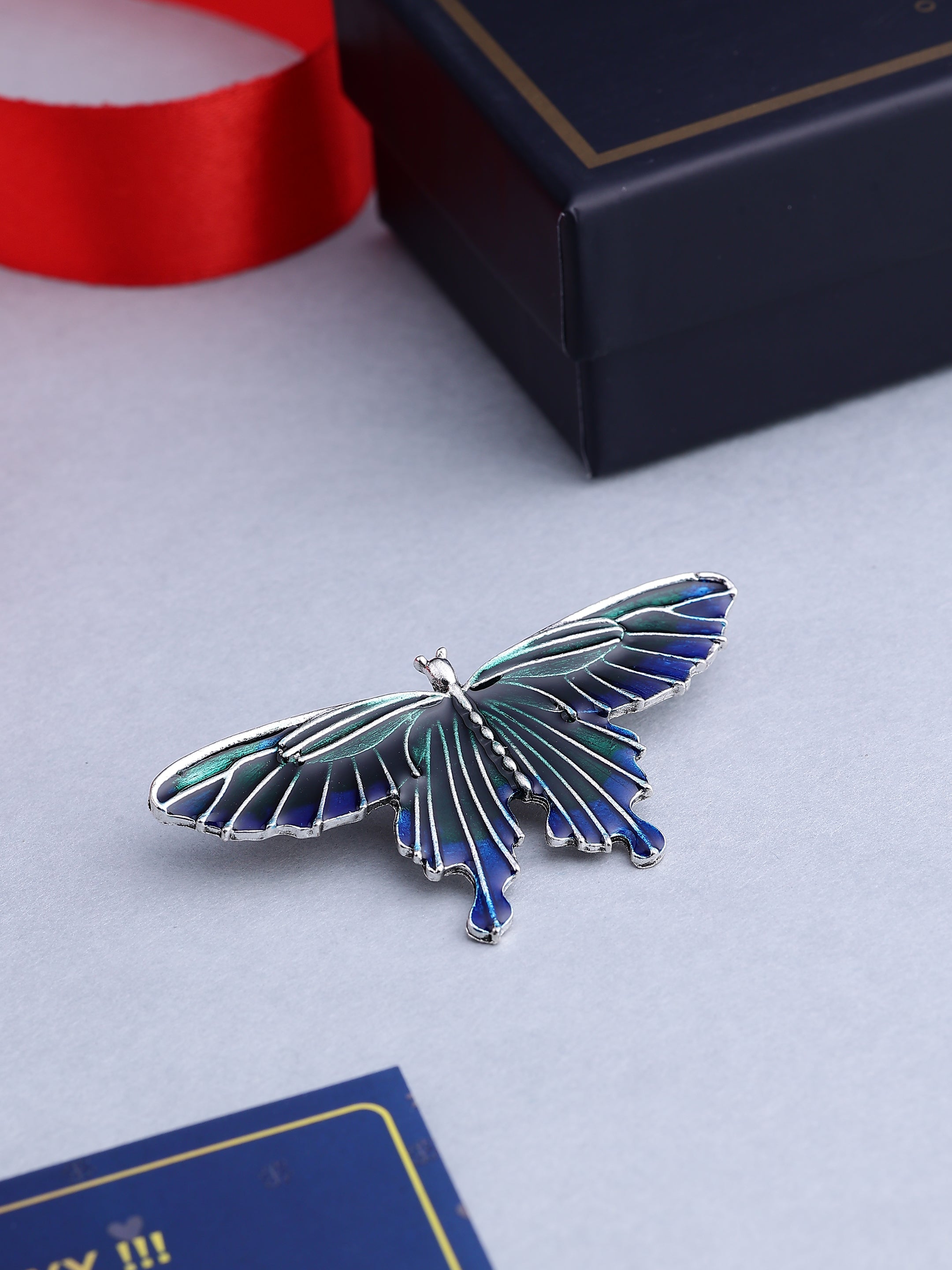 Ethereal Teal and Cobalt Butterfly Brooch