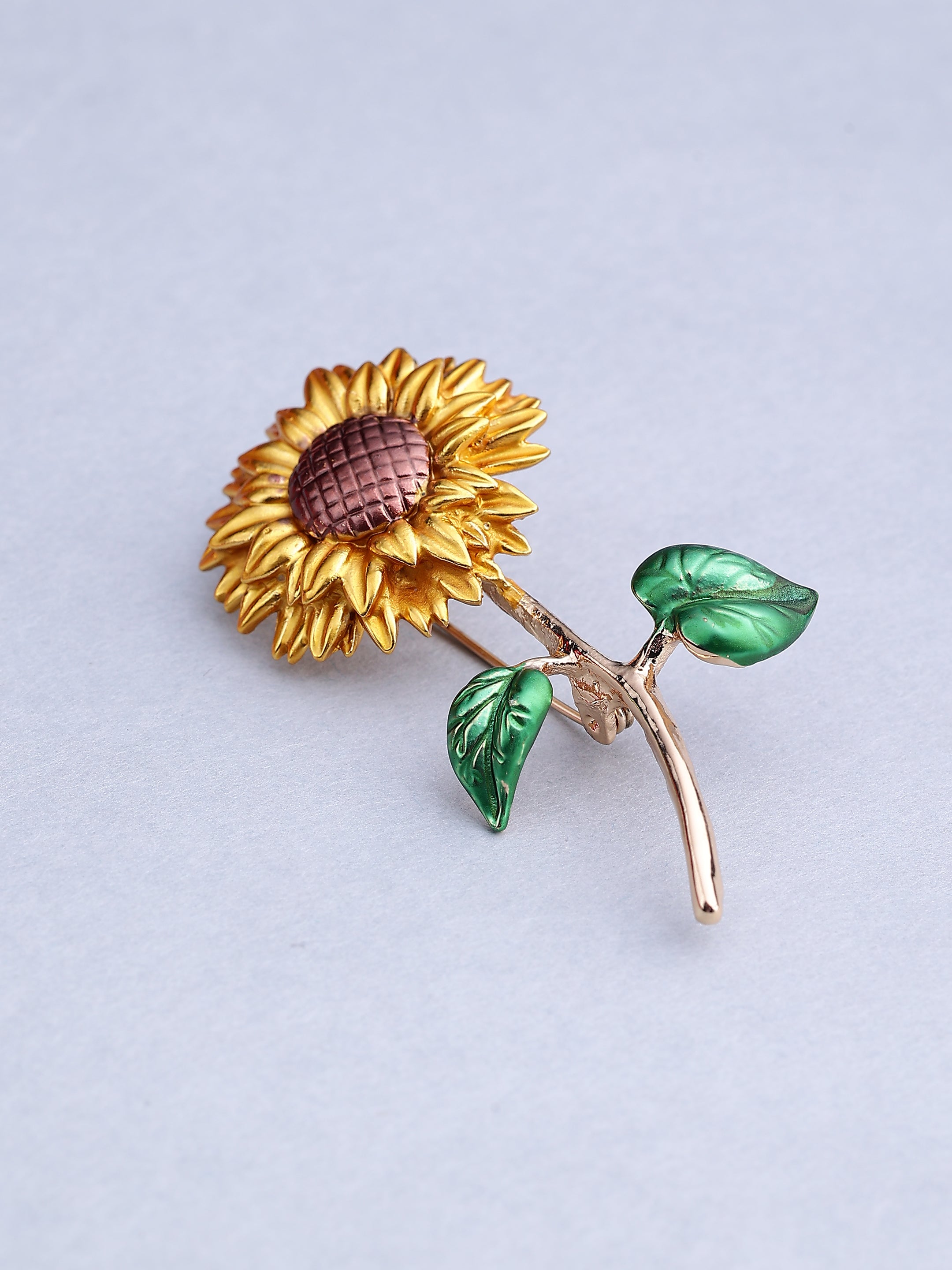 Golden Sunflower Stem Brooch