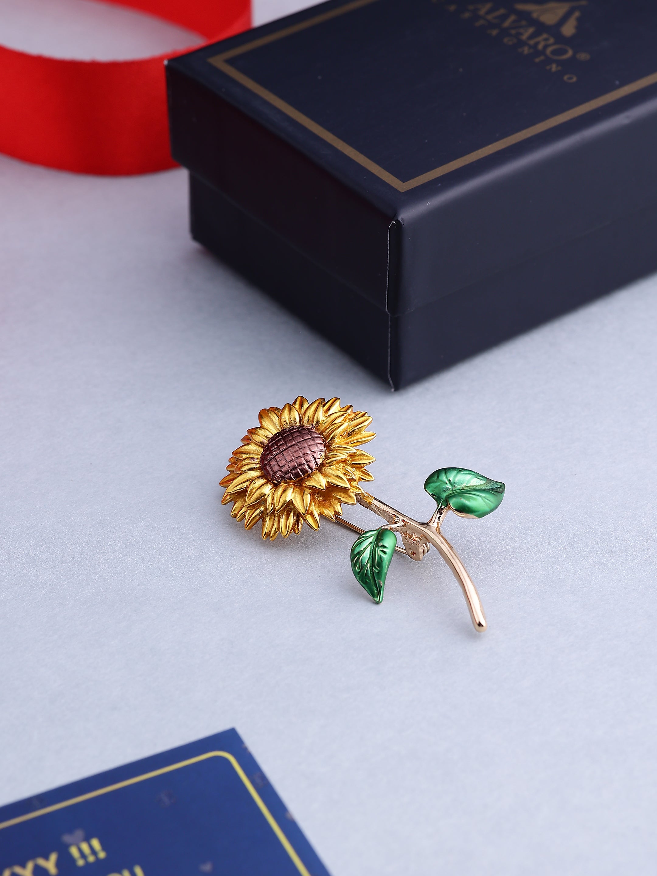 Golden Sunflower Stem Brooch