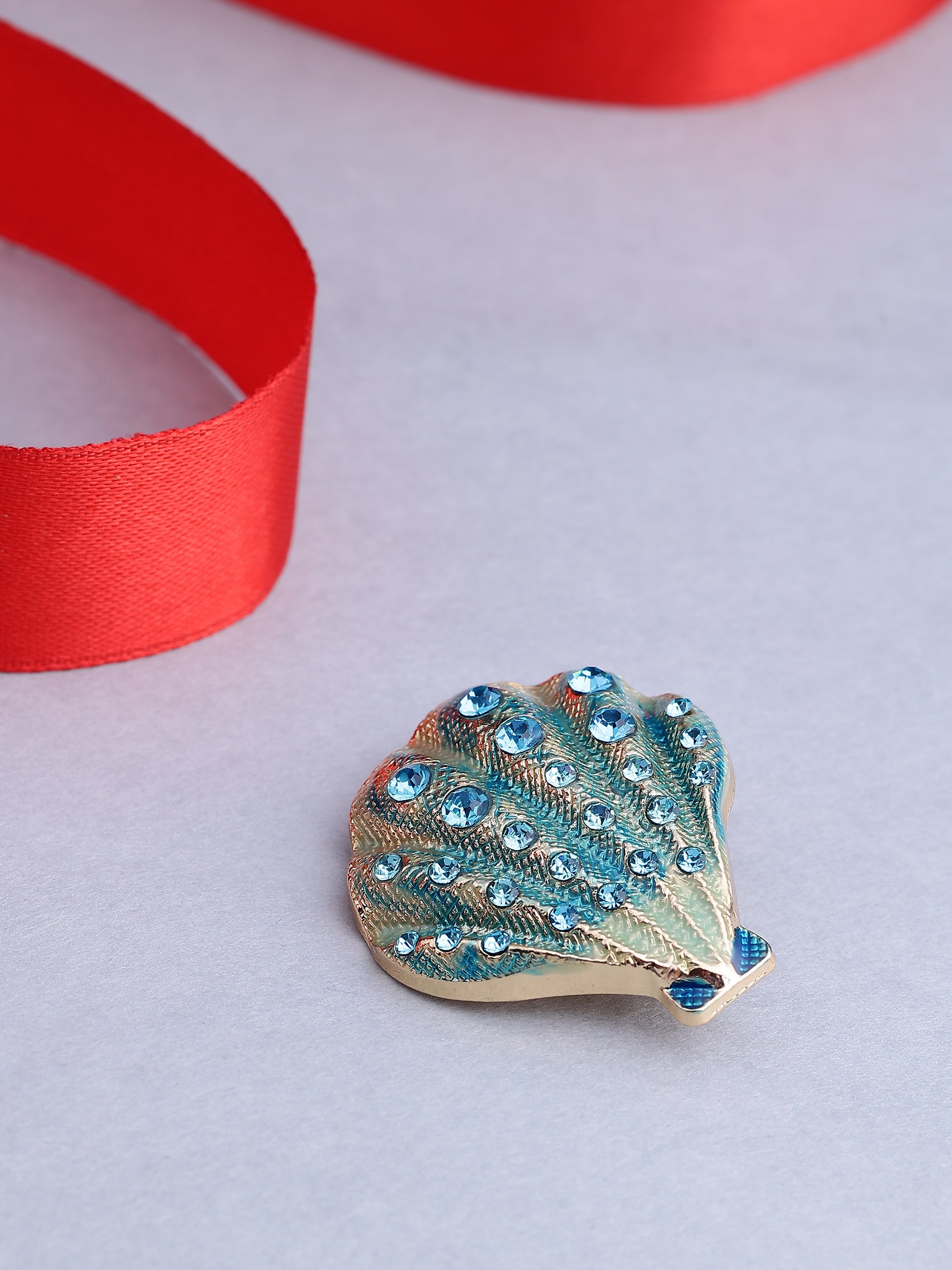 Elegant Leaf Crystal Brooch