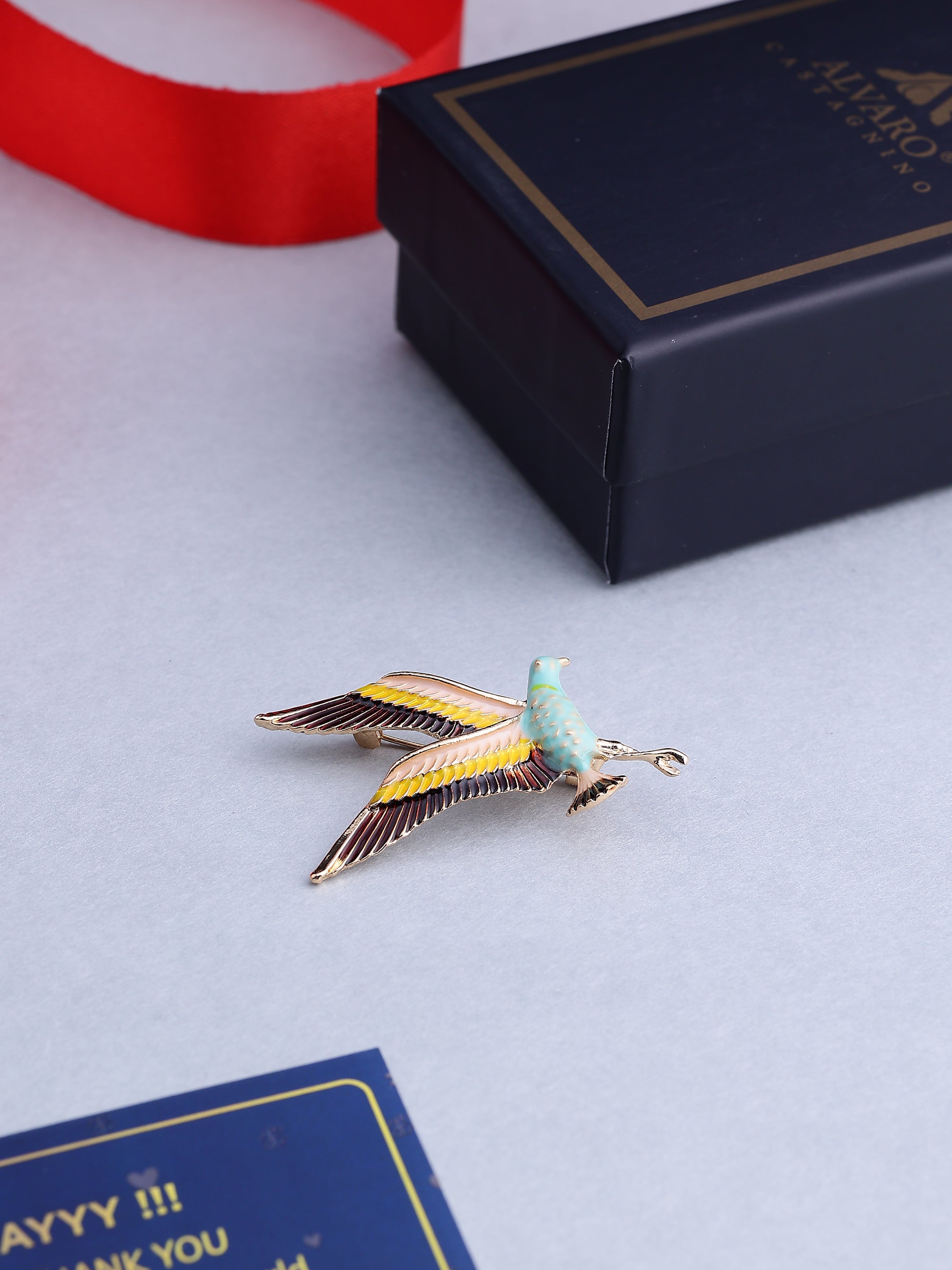 Elegant Flying Bird Enamel Brooch
