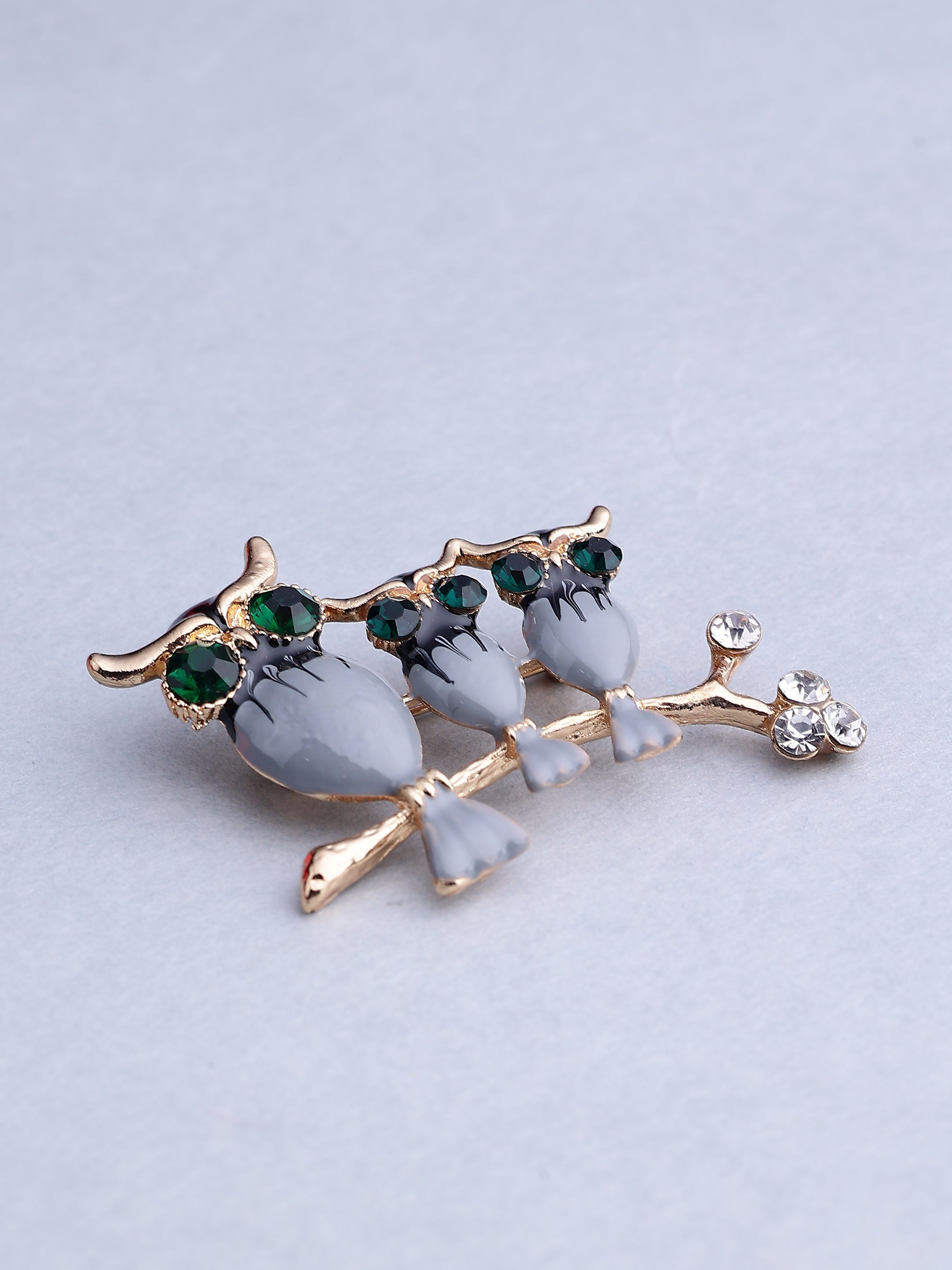 Elegant Three Owls Branch Brooch
