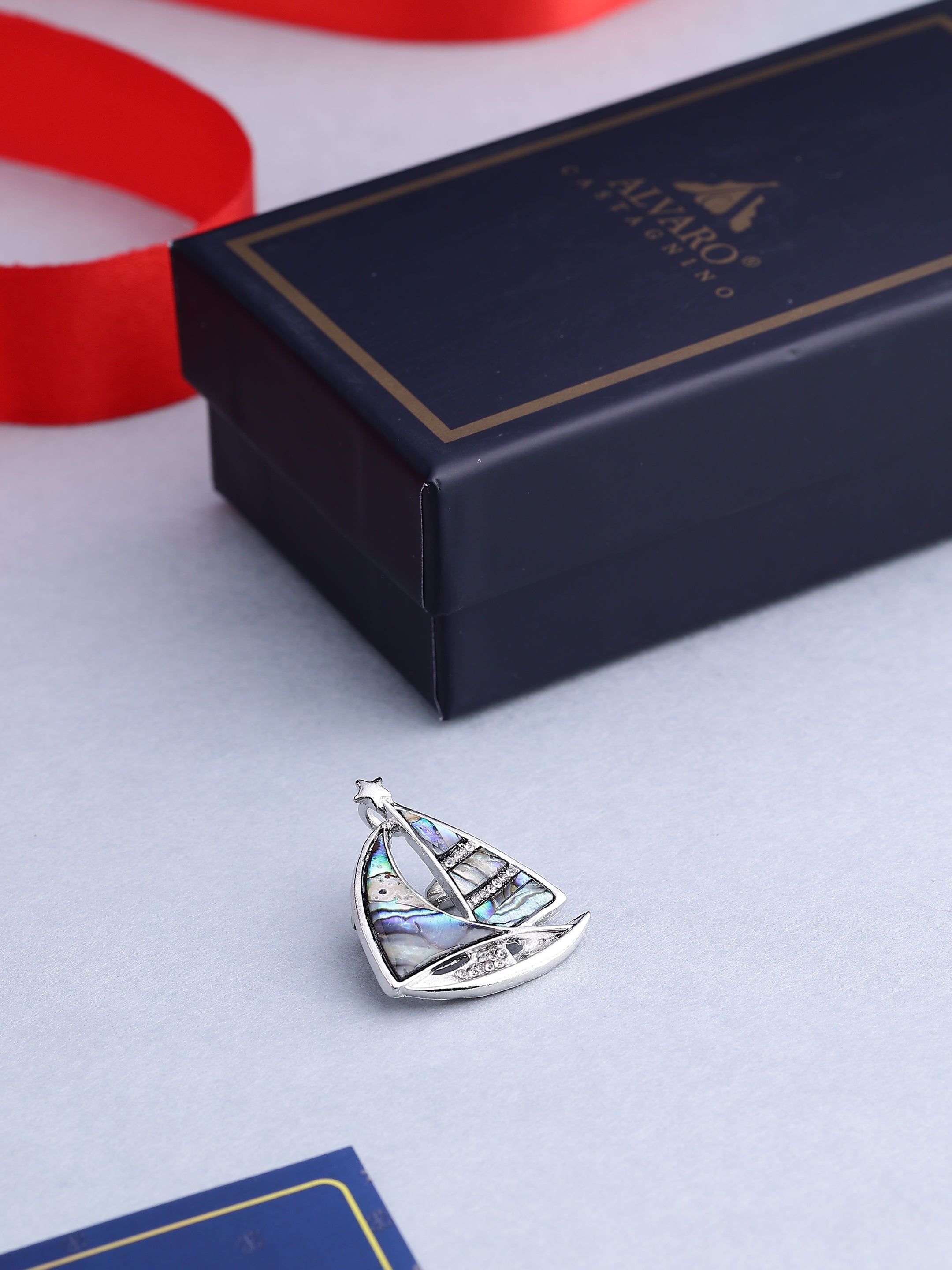 Elegant Sailboat Mother of Pearl Brooch