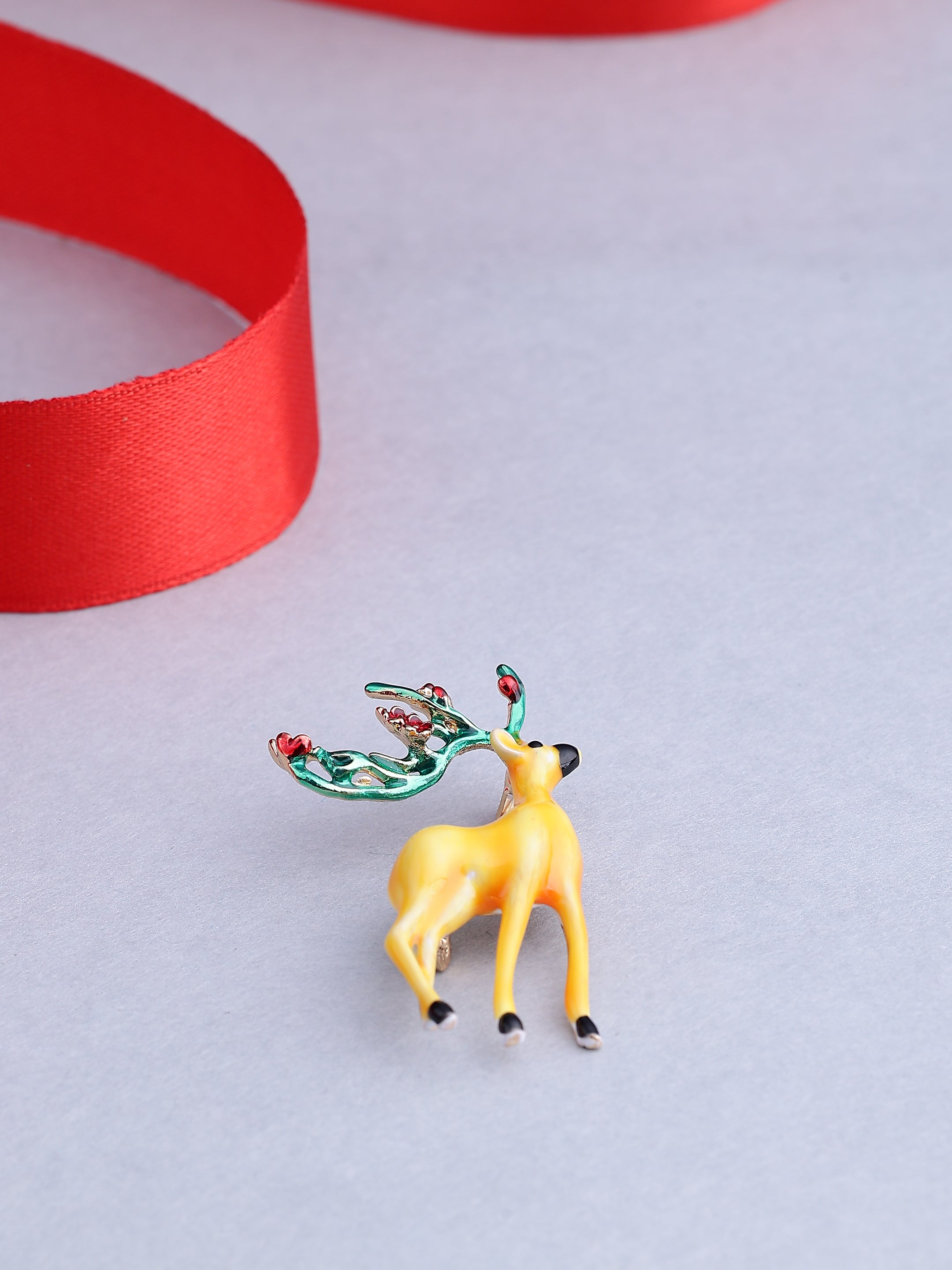 Elegant Reindeer Enamel Brooch