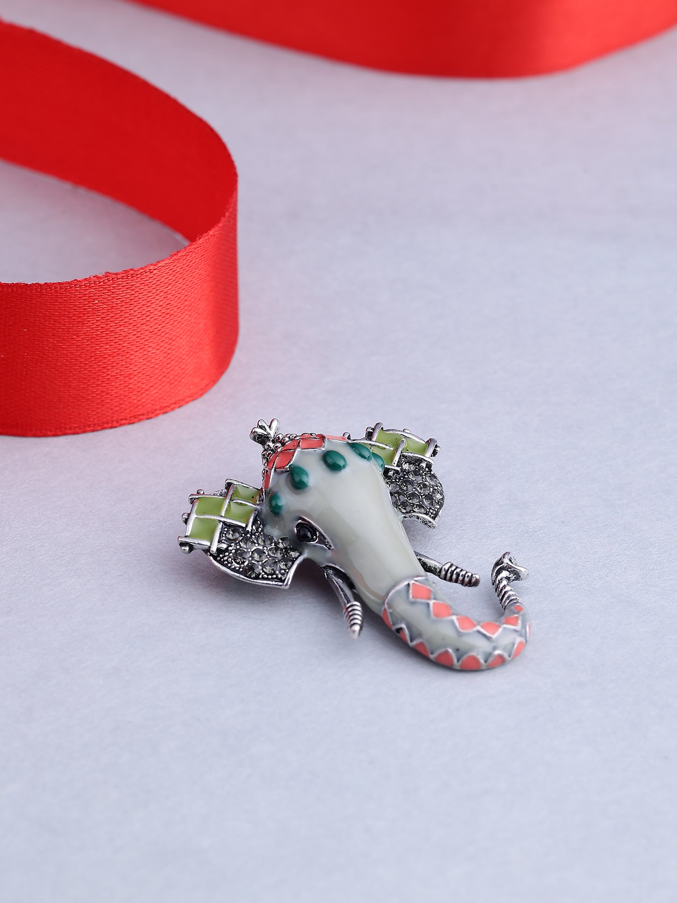 Regal Elephant Head Enamel Brooch