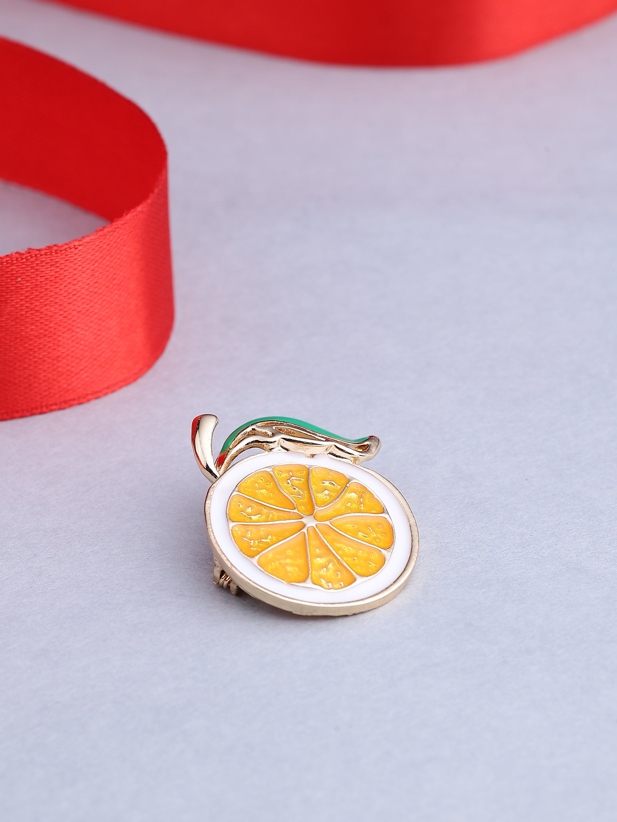 Elegant Orange Slice Enamel Brooch