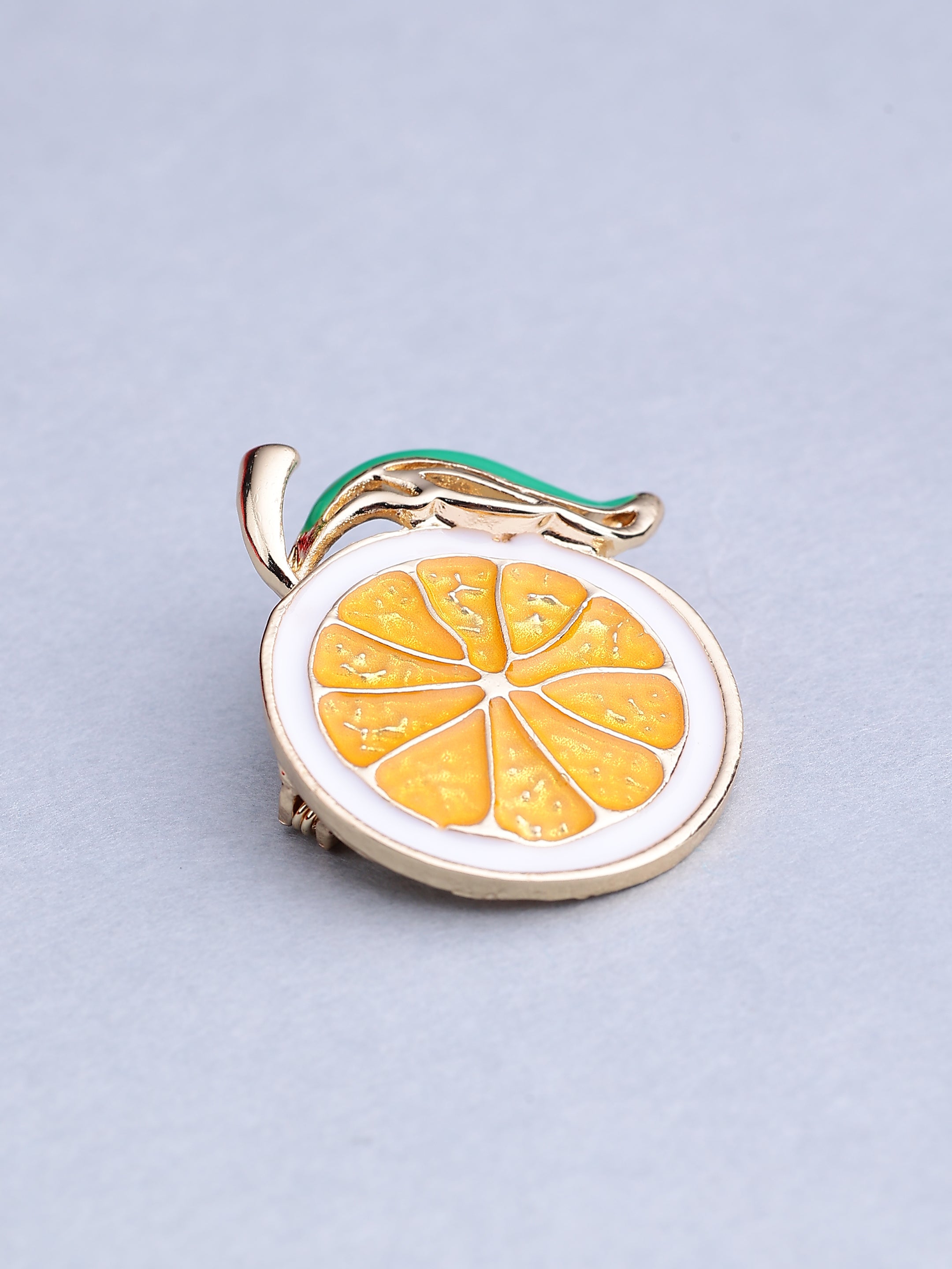 Elegant Orange Slice Enamel Brooch