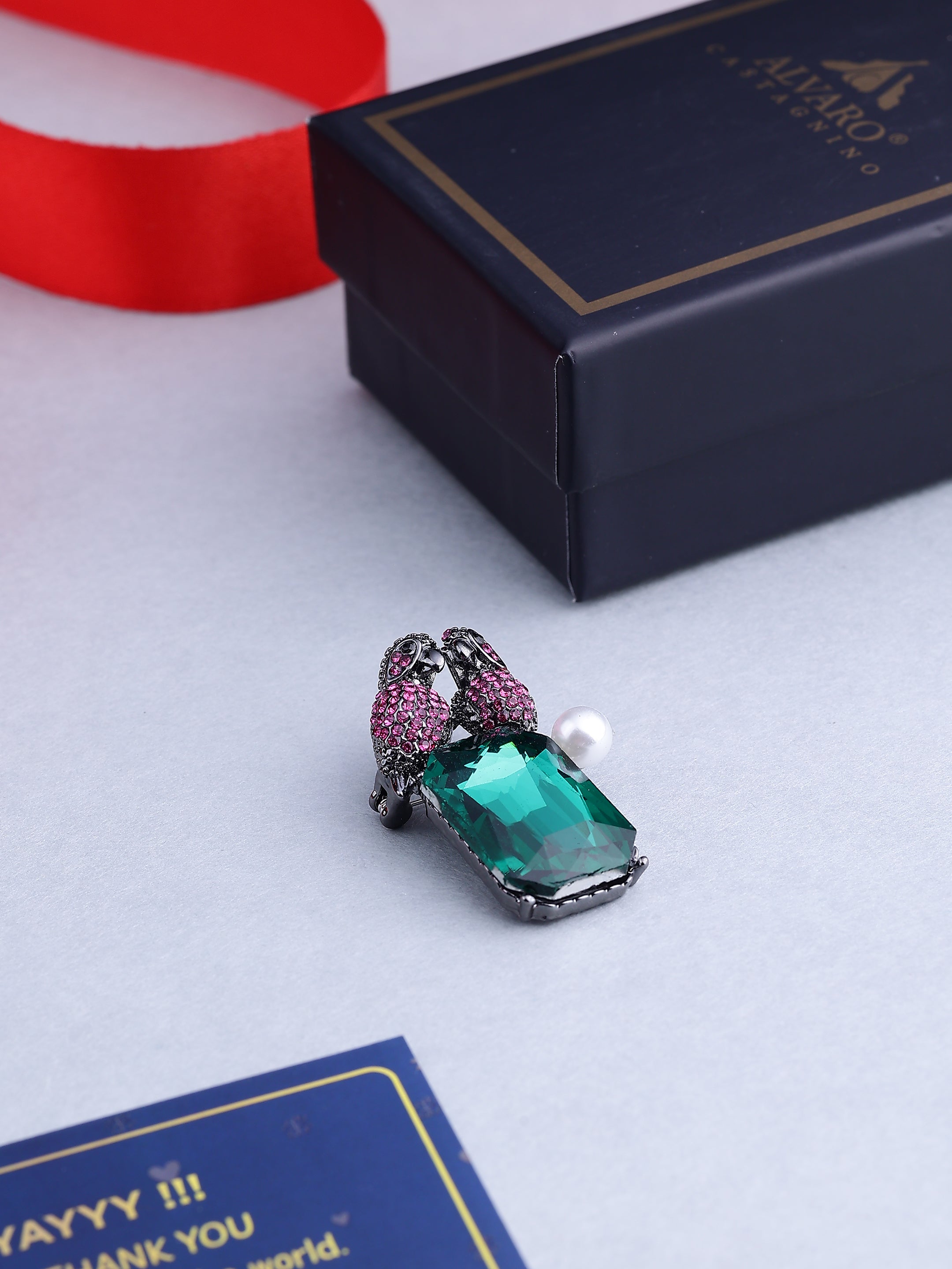Majestic Crystal Parrot and Pearl Brooch