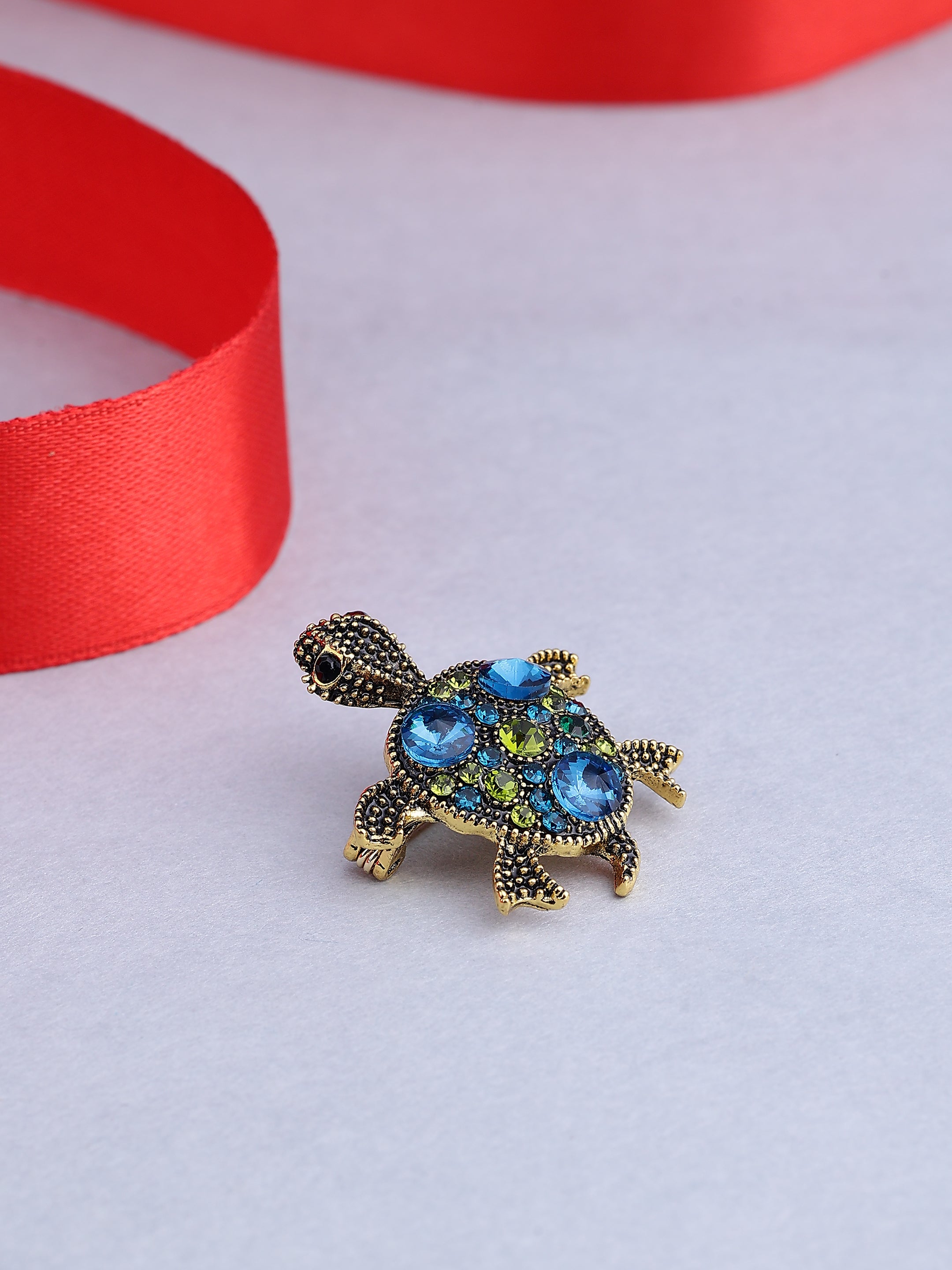 Vintage Crystal Tortoise Brooch