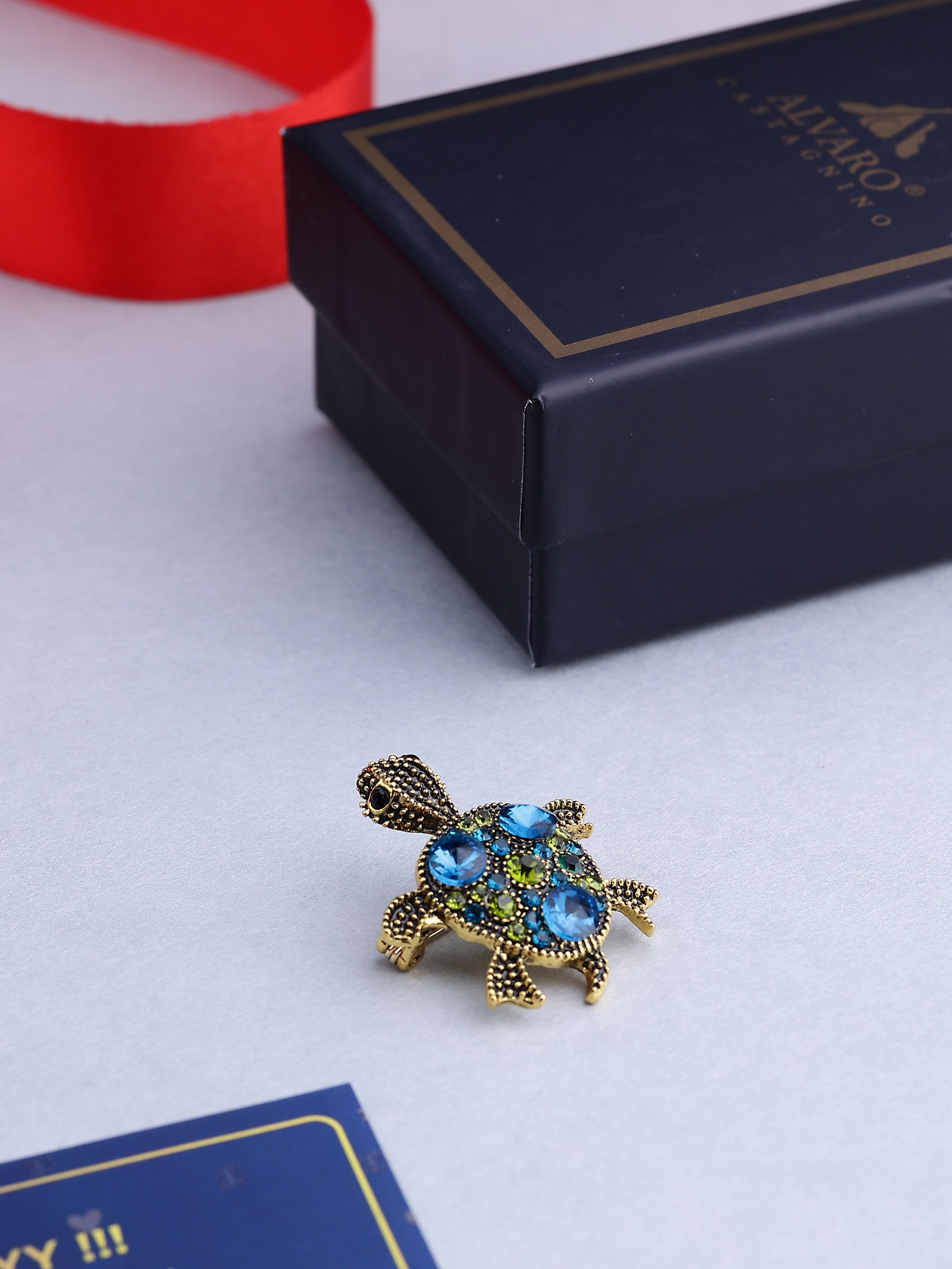 Vintage Crystal Tortoise Brooch