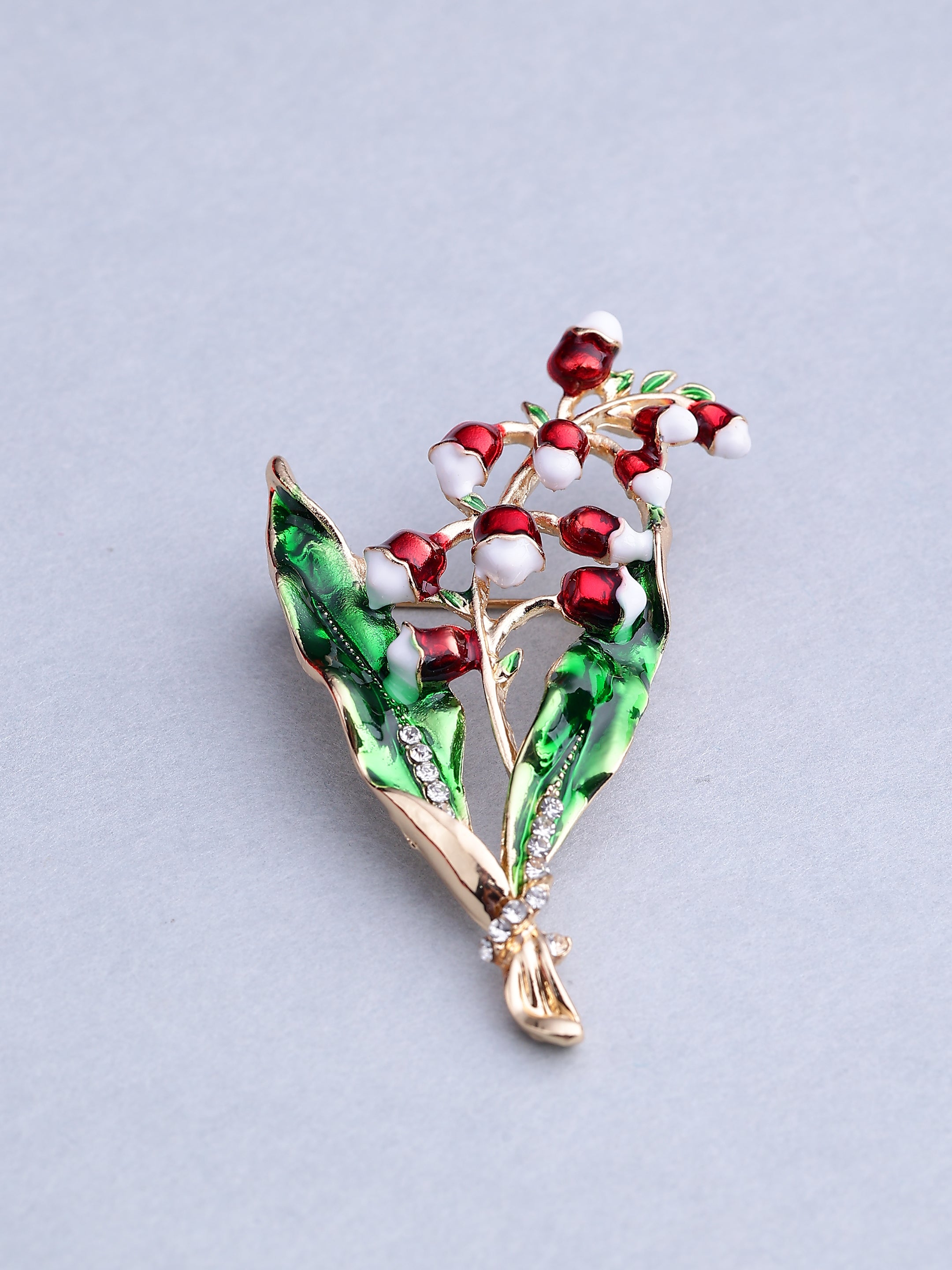 Elegant Lily of the Valley Enamel Brooch