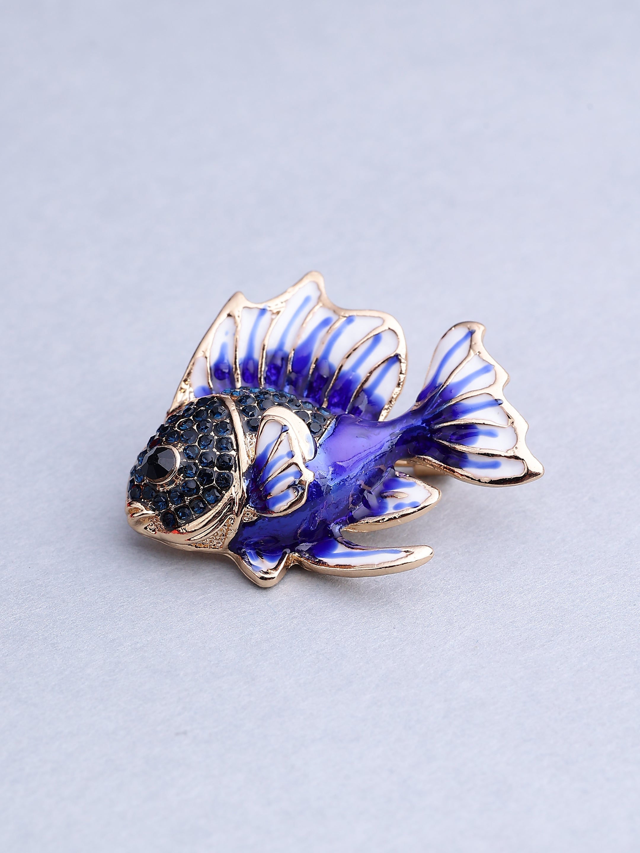 Elegant Blue Fish Enamel Brooch