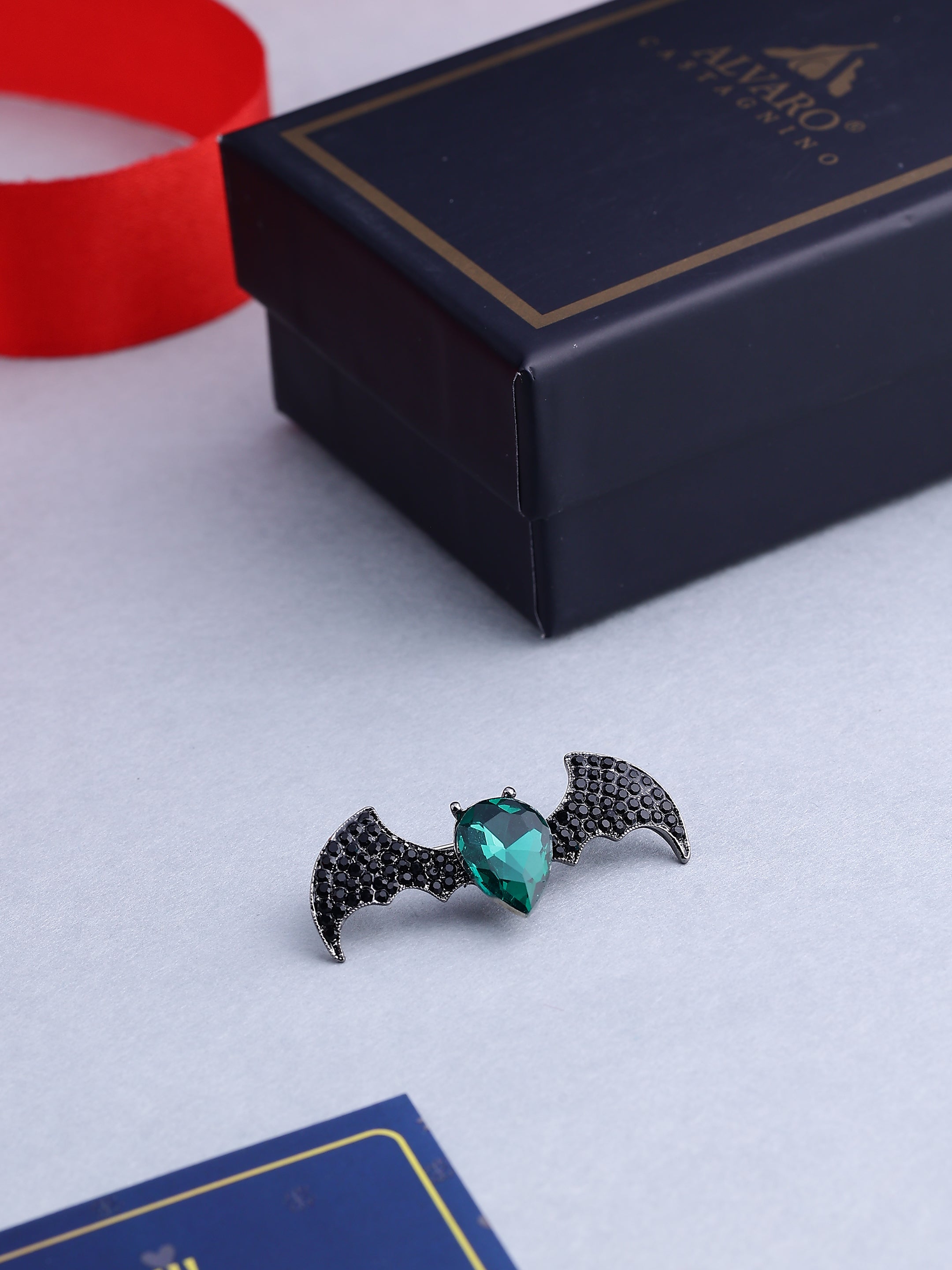 Gothic Crystal Bat Brooch
